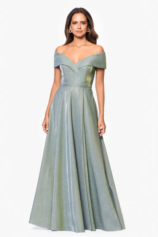 "Estelle" Off The Shoulder Long Glitter Dress sold by Xscape