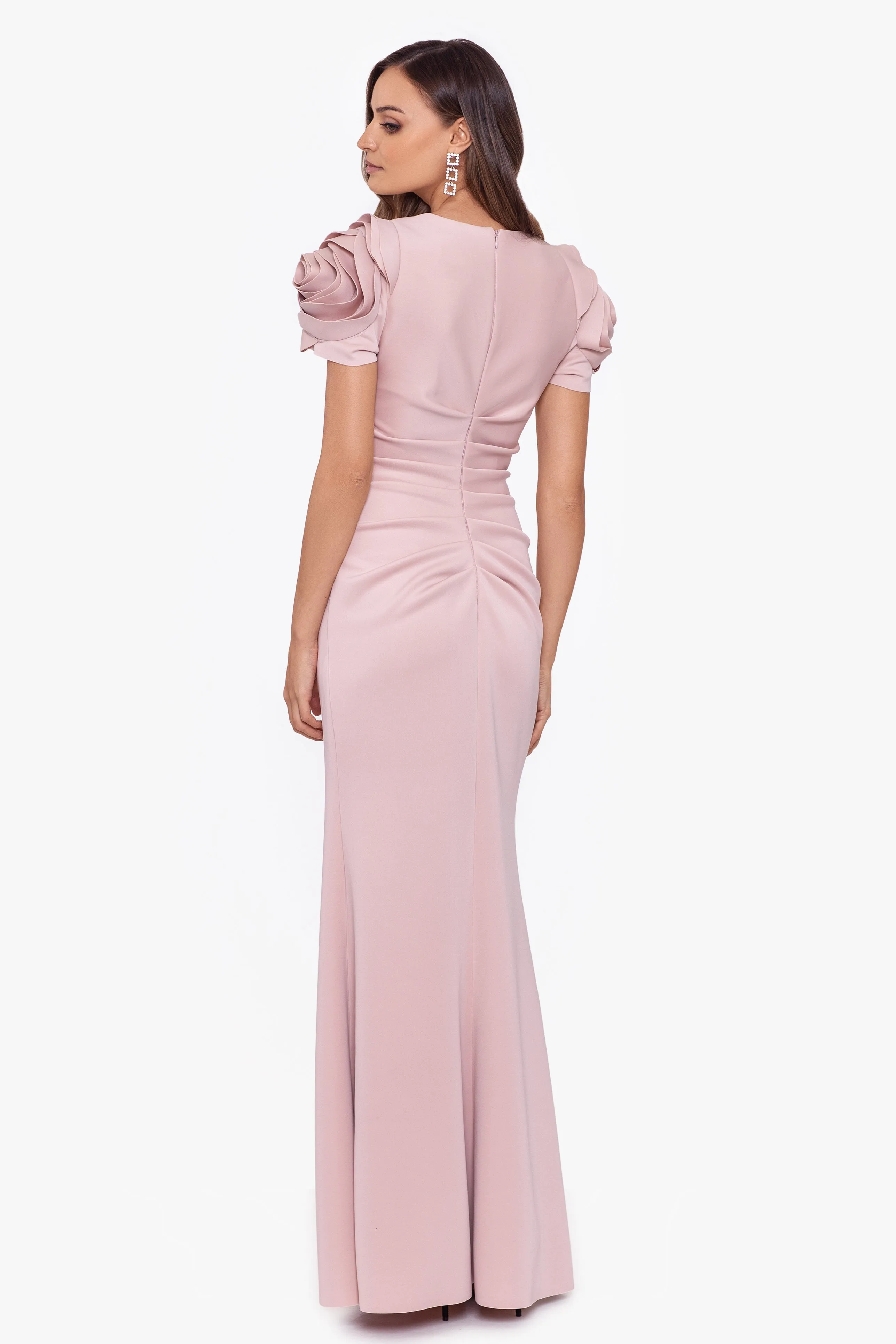 "Cami" Long Scuba Crepe with Flower Shoulder Dress sold by Xscape product image thumbnail 2