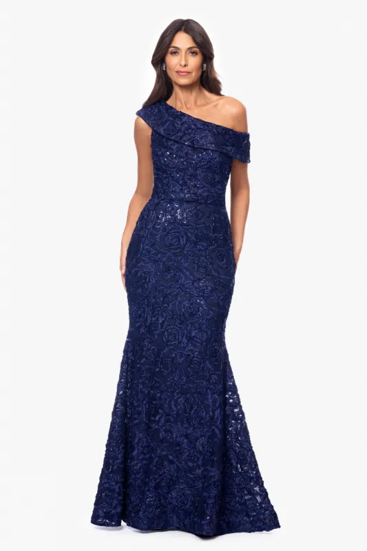 "Claire" Soutache Lace Off Shoulder Floor Length Dress sold by Xscape