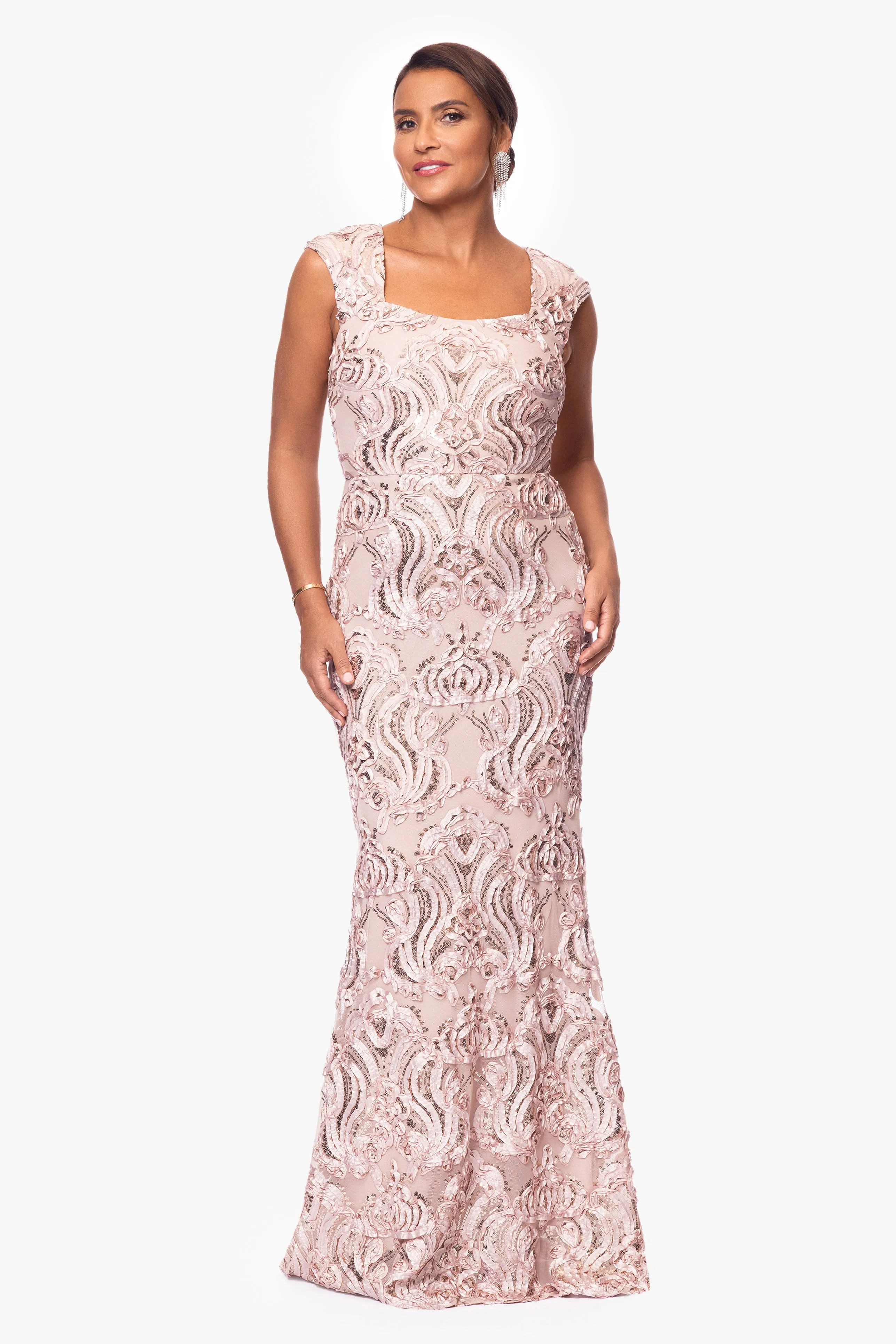 "Tamara" Soutache Lace Square Neck Floor Length Dress sold by Xscape