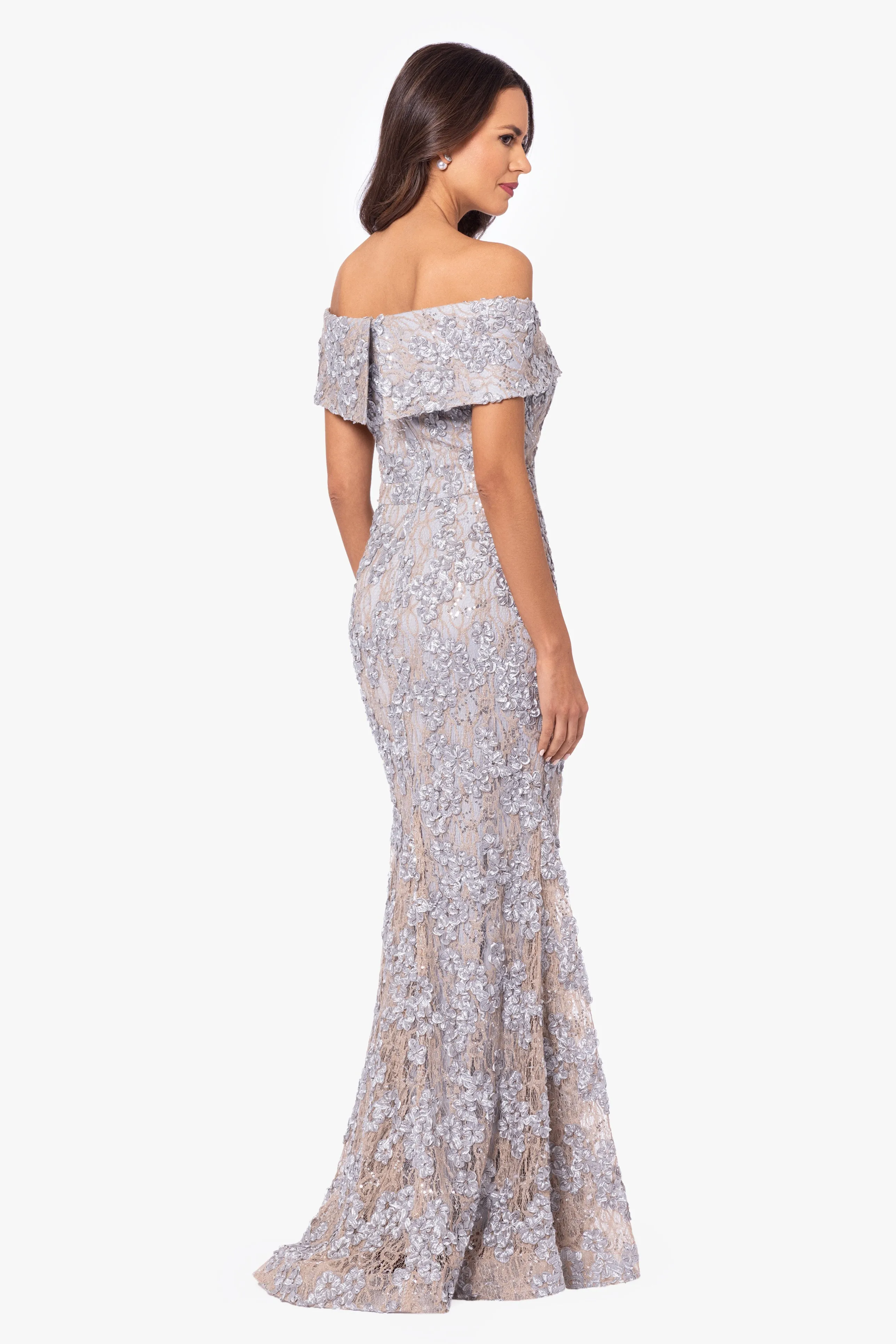 "Jill" Off The Shoulder Long Lace Dress sold by Xscape product image thumbnail 3