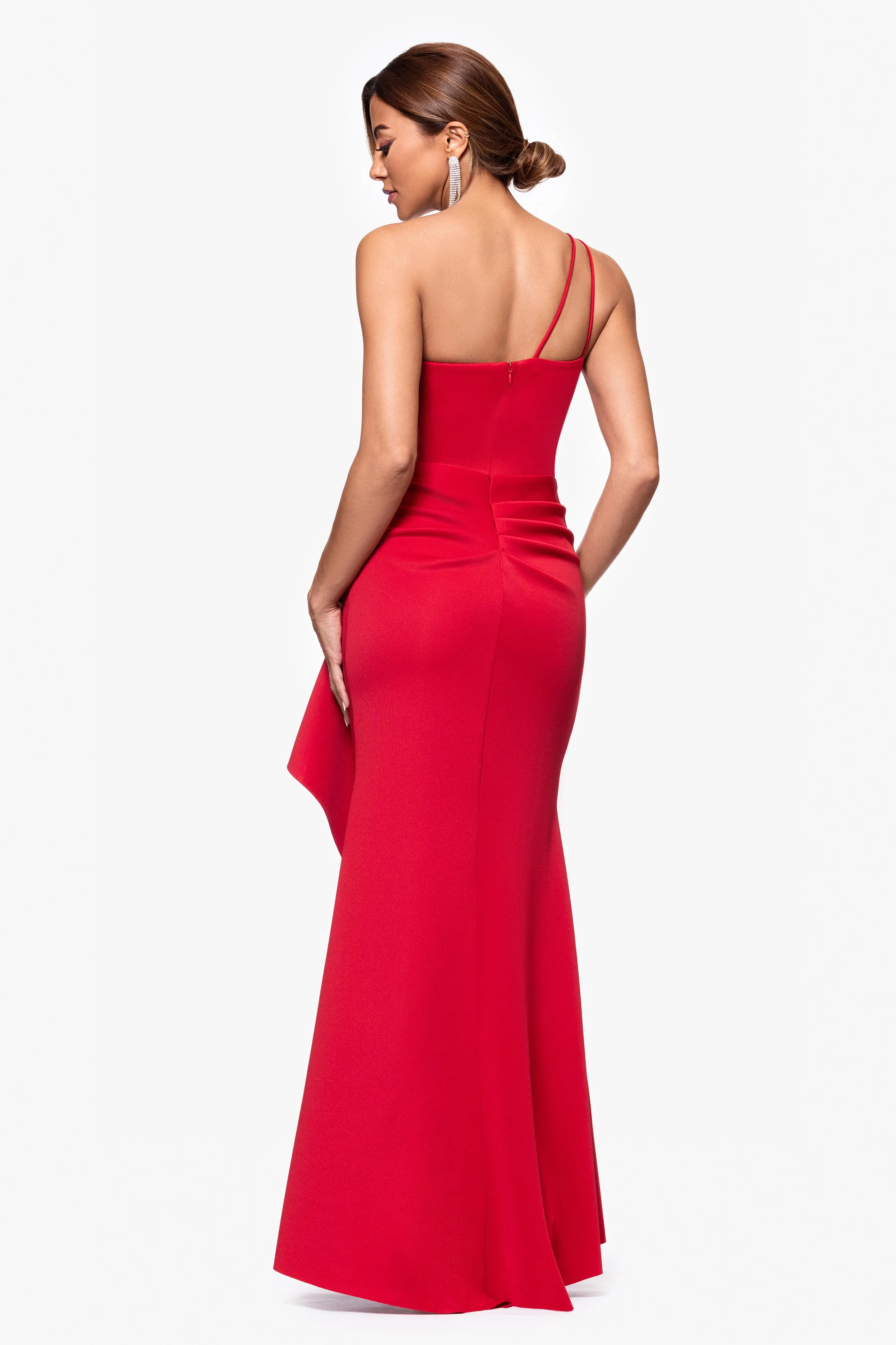 Petite "Daniella" Long One Shoulder Scuba Crepe Ruffle Dress sold by Xscape product image thumbnail 3