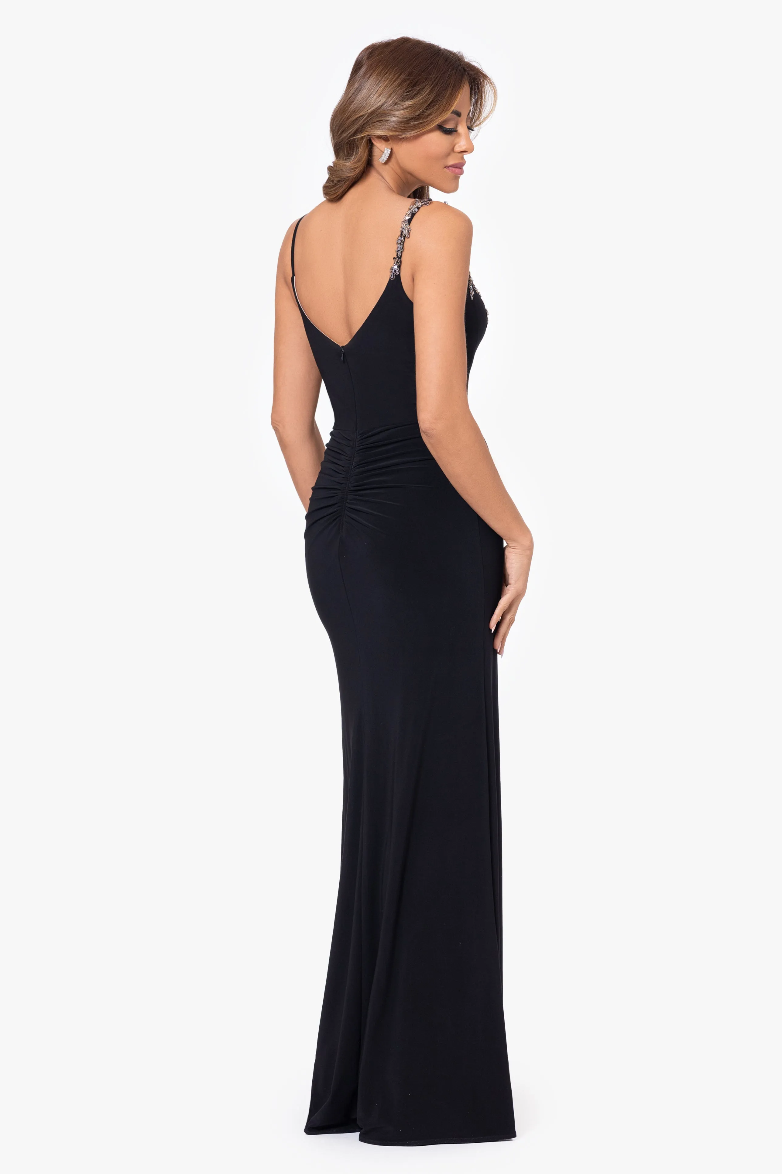 "Rina" Jersey Knit Spaghetti Strap Applique Floor Length Dress sold by Xscape product image thumbnail 3