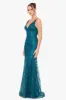 "Jocelyn" Long Glitter Mesh V-Neck Dress sold by Xscape