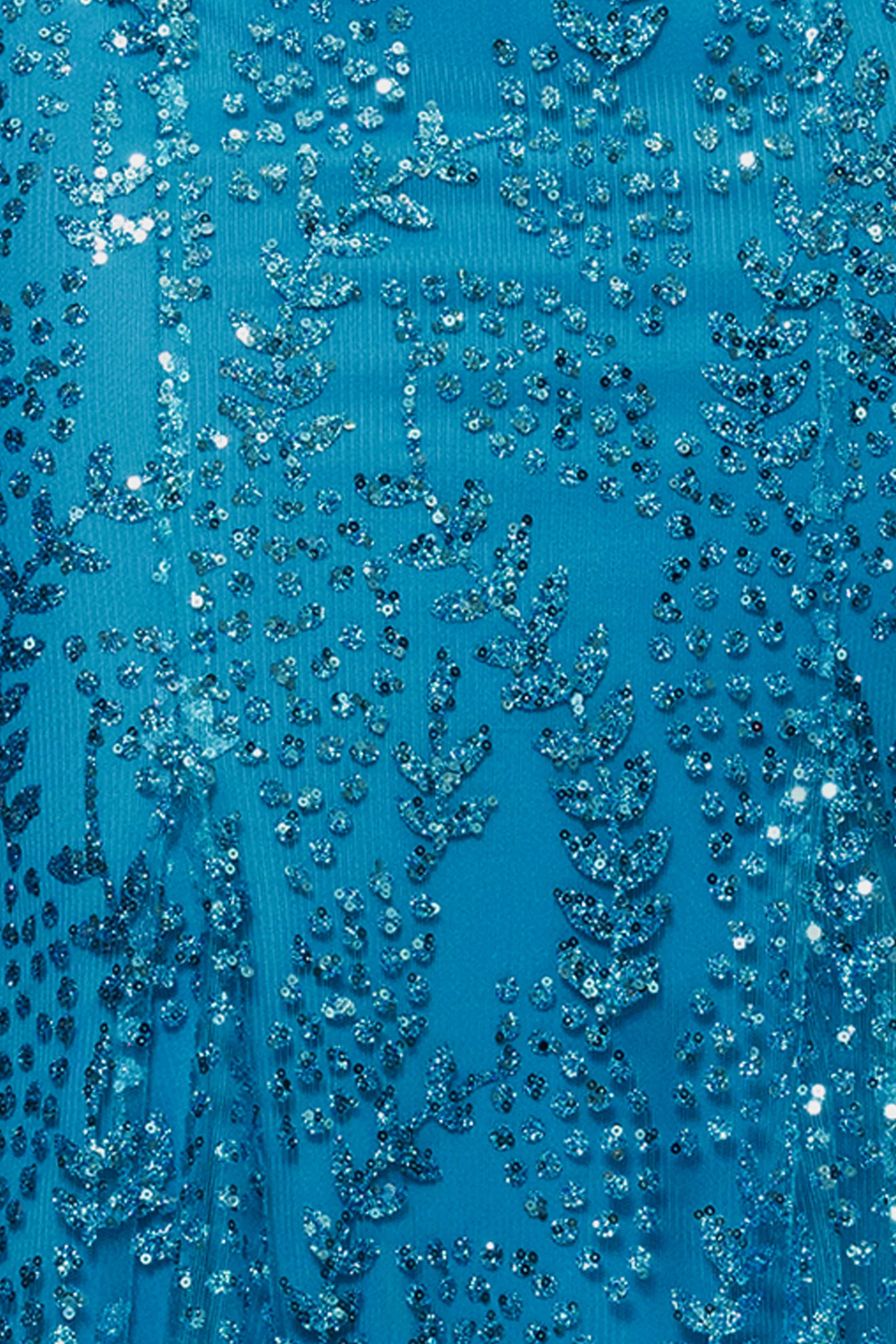 "Jocelyn" Long Glitter Mesh V-Neck Dress sold by Xscape product image thumbnail 5