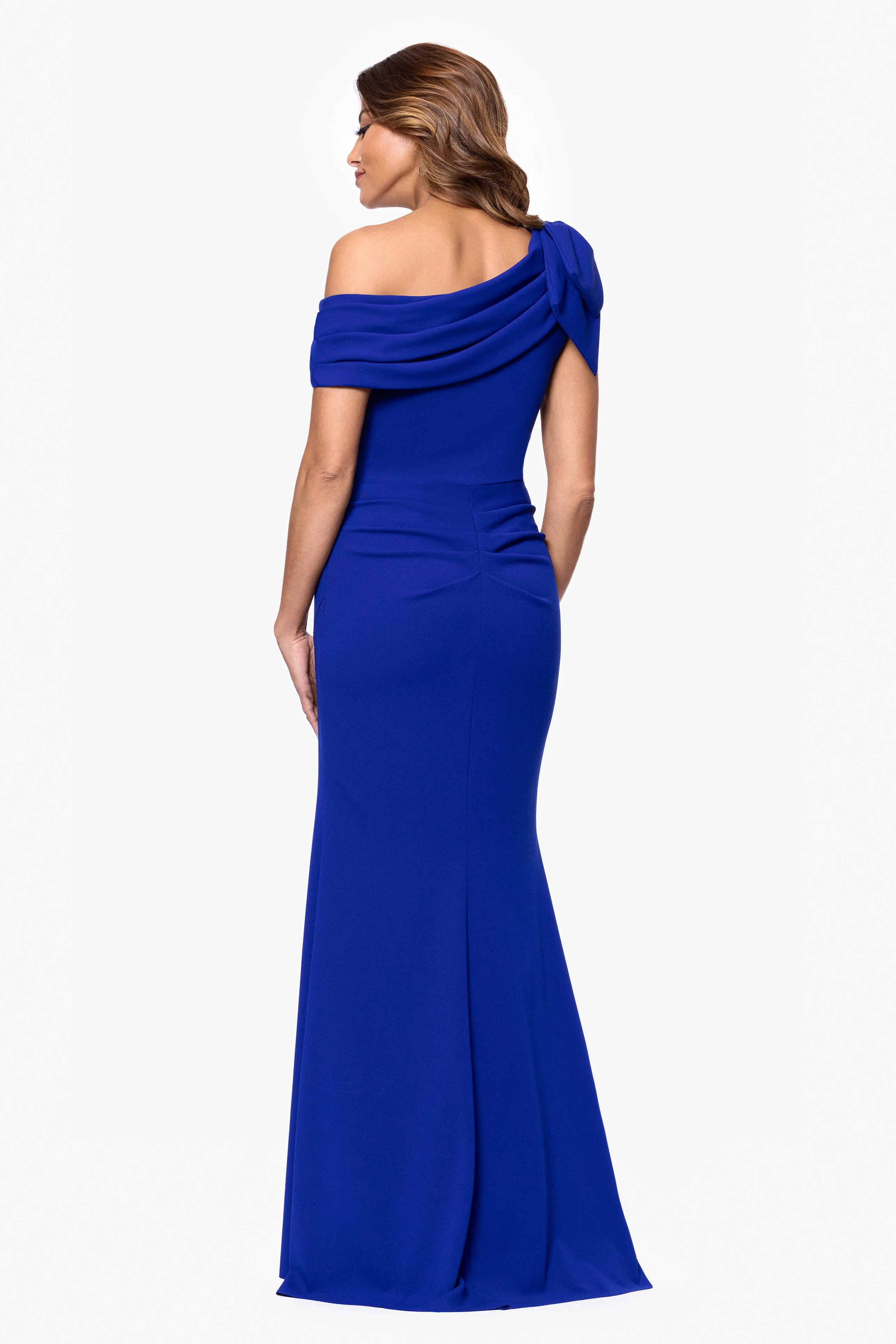 "Gabrielle" Scuba Crepe Off Shoulder Ruffle Floor Length Dress sold by Xscape product image thumbnail 3