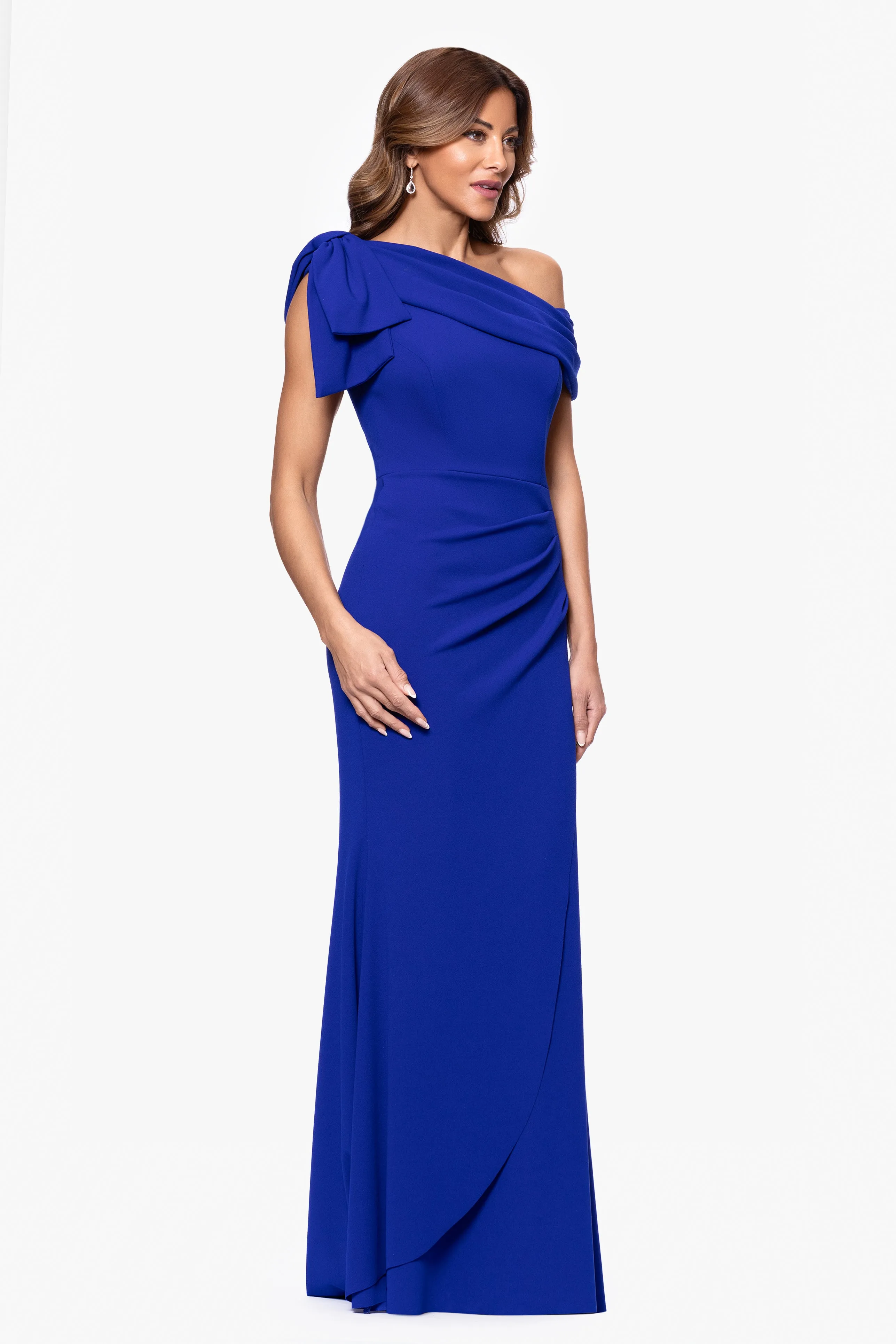 "Gabrielle" Scuba Crepe Off Shoulder Ruffle Floor Length Dress sold by Xscape product image thumbnail 4