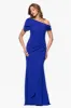 "Gabrielle" Scuba Crepe Off Shoulder Ruffle Floor Length Dress sold by Xscape