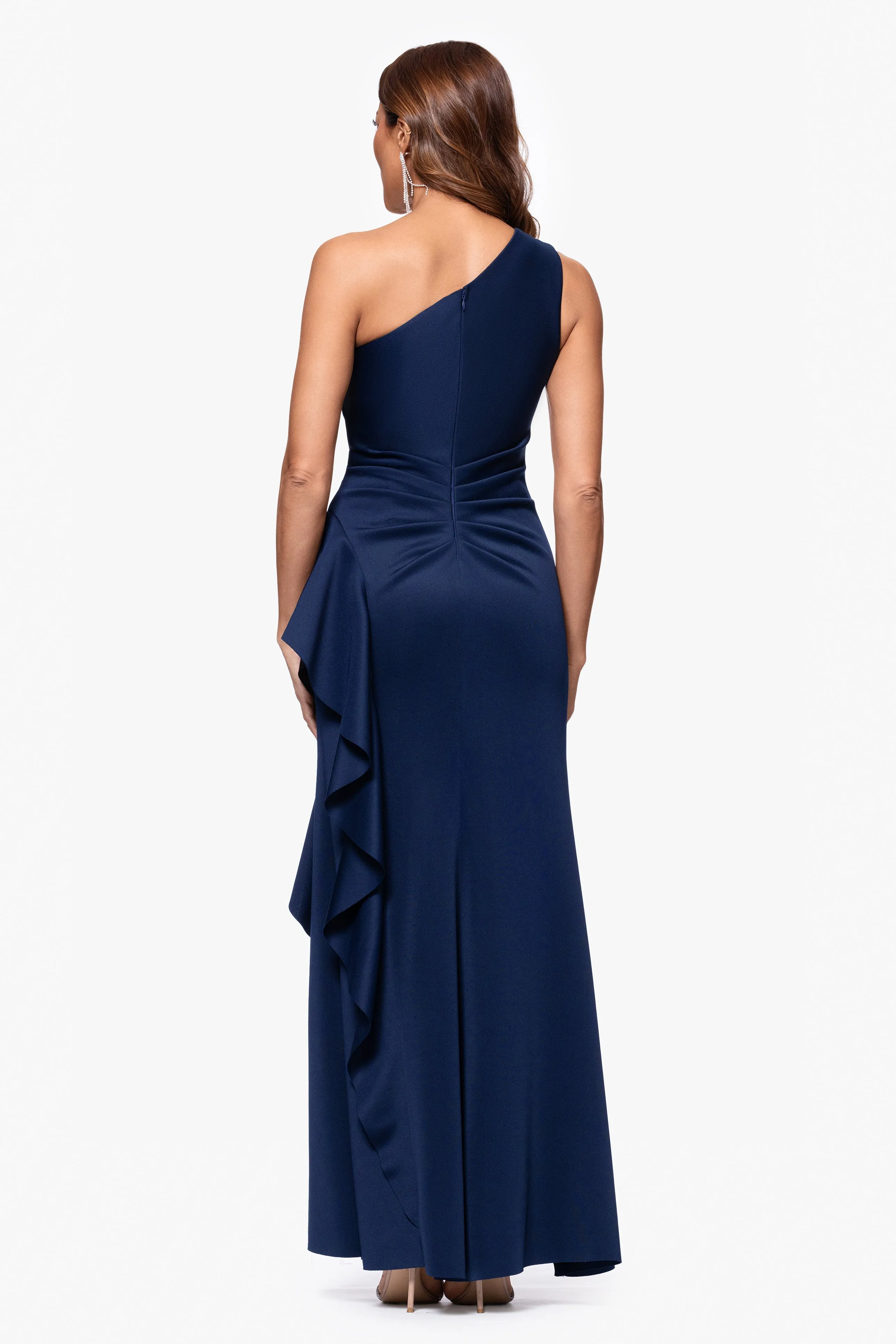 Petite "Flo" Long Techno Scuba One Shoulder Ruffle Dress sold by Xscape product image thumbnail 3
