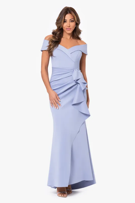 Petite "Patti" Long Off the Shoulder Scuba Crepe Dress sold by Xscape