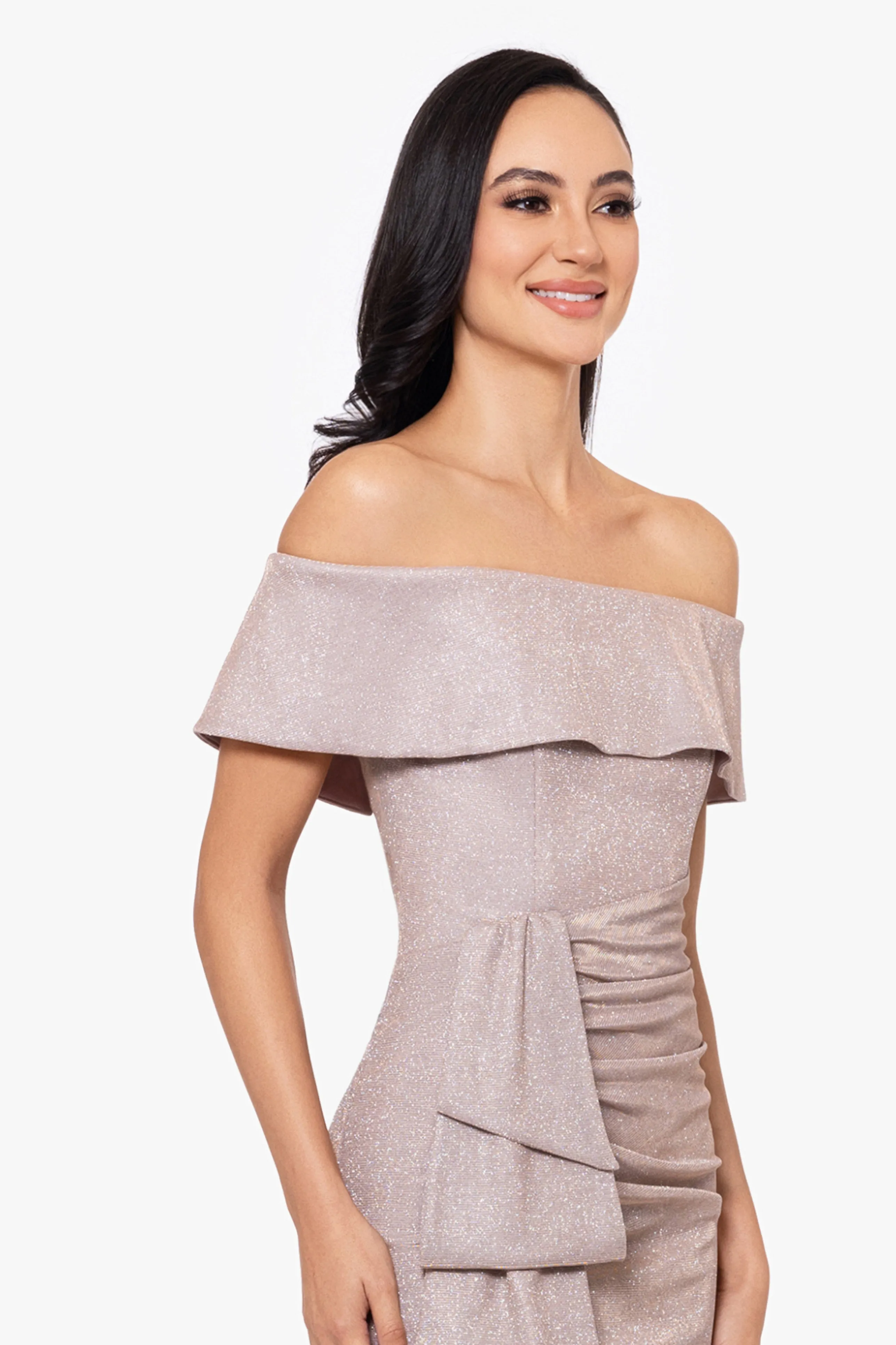"Tessa" Long Glitter Off the Shoulder Ruffle Dress sold by Xscape product image thumbnail 2