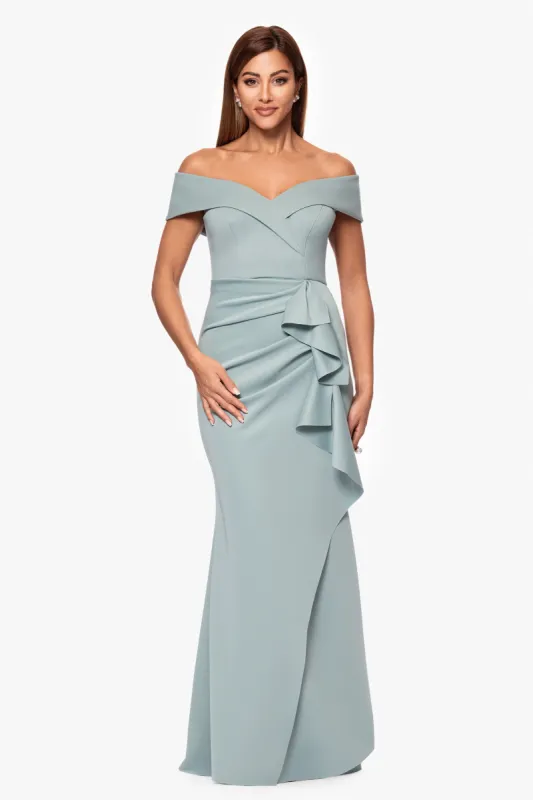 Petite "Patti" Long Off the Shoulder Scuba Crepe Dress made by Xscape
