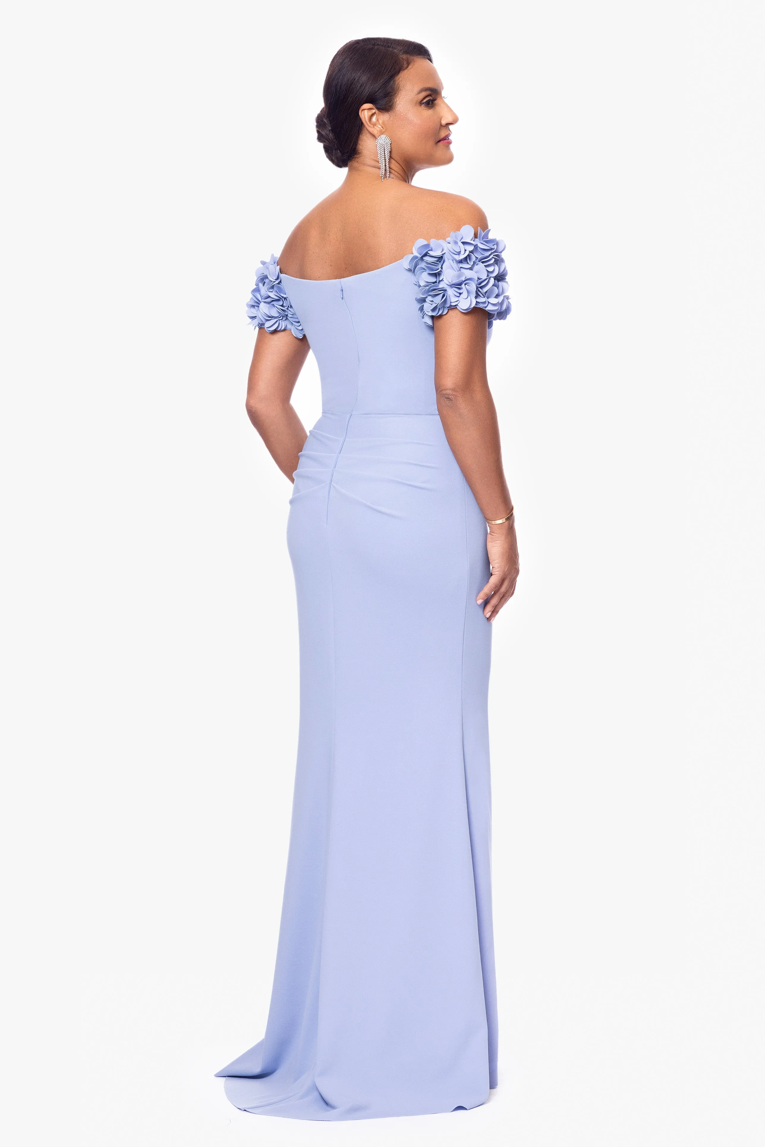 "Portia" Scuba Crepe Off the Shoulder Ruffle Sleeve Floor Length Dress sold by Xscape product image thumbnail 3