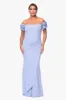 "Portia" Scuba Crepe Off the Shoulder Ruffle Sleeve Floor Length Dress sold by Xscape