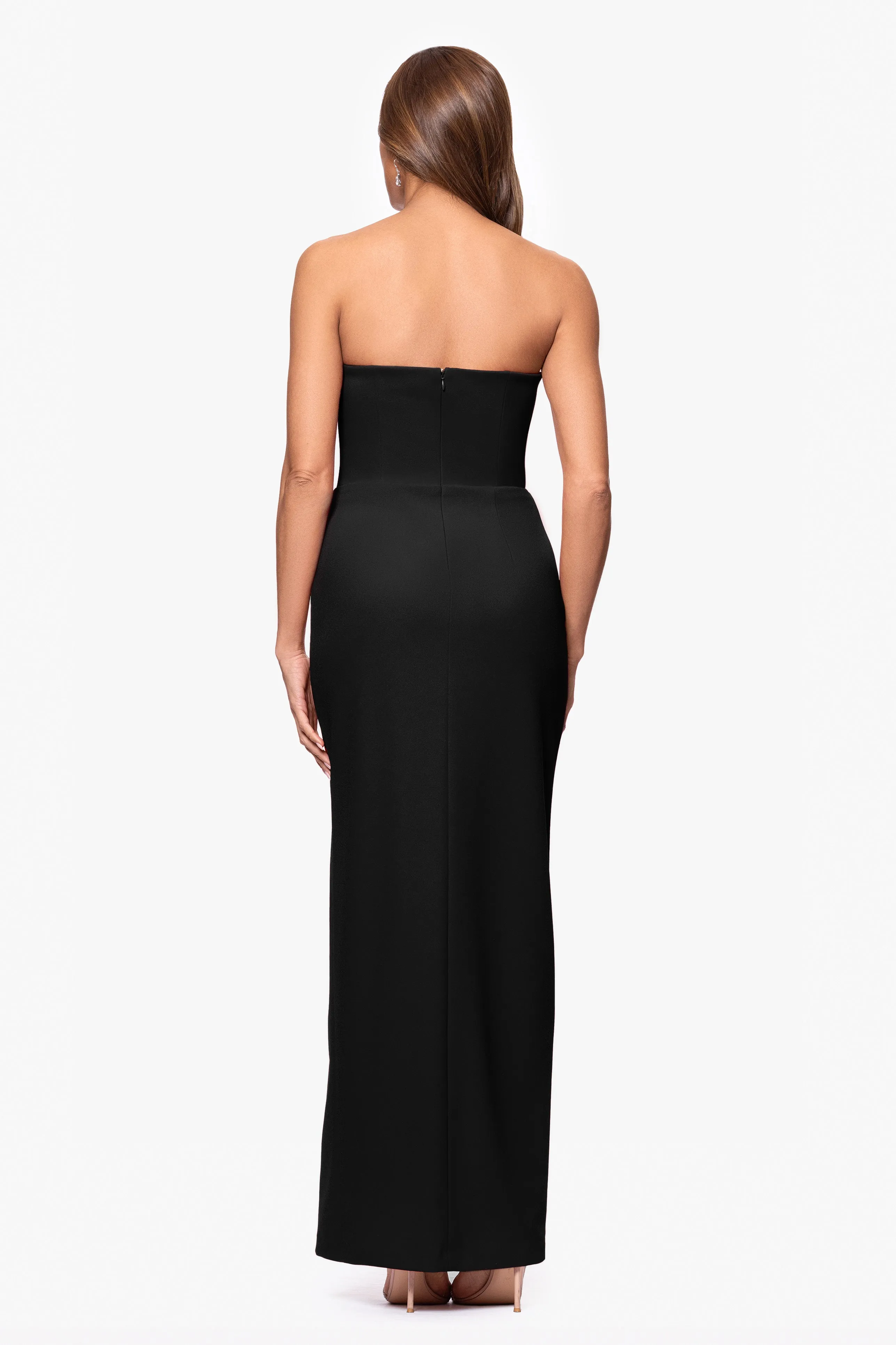 "Zari" Scuba Crepe Asymmetric Neckline Floor Length Dress sold by Xscape product image thumbnail 3