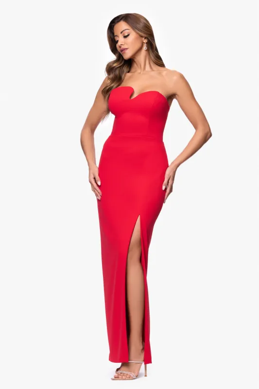 "Zari" Scuba Crepe Asymmetric Neckline Floor Length Dress sold by Xscape