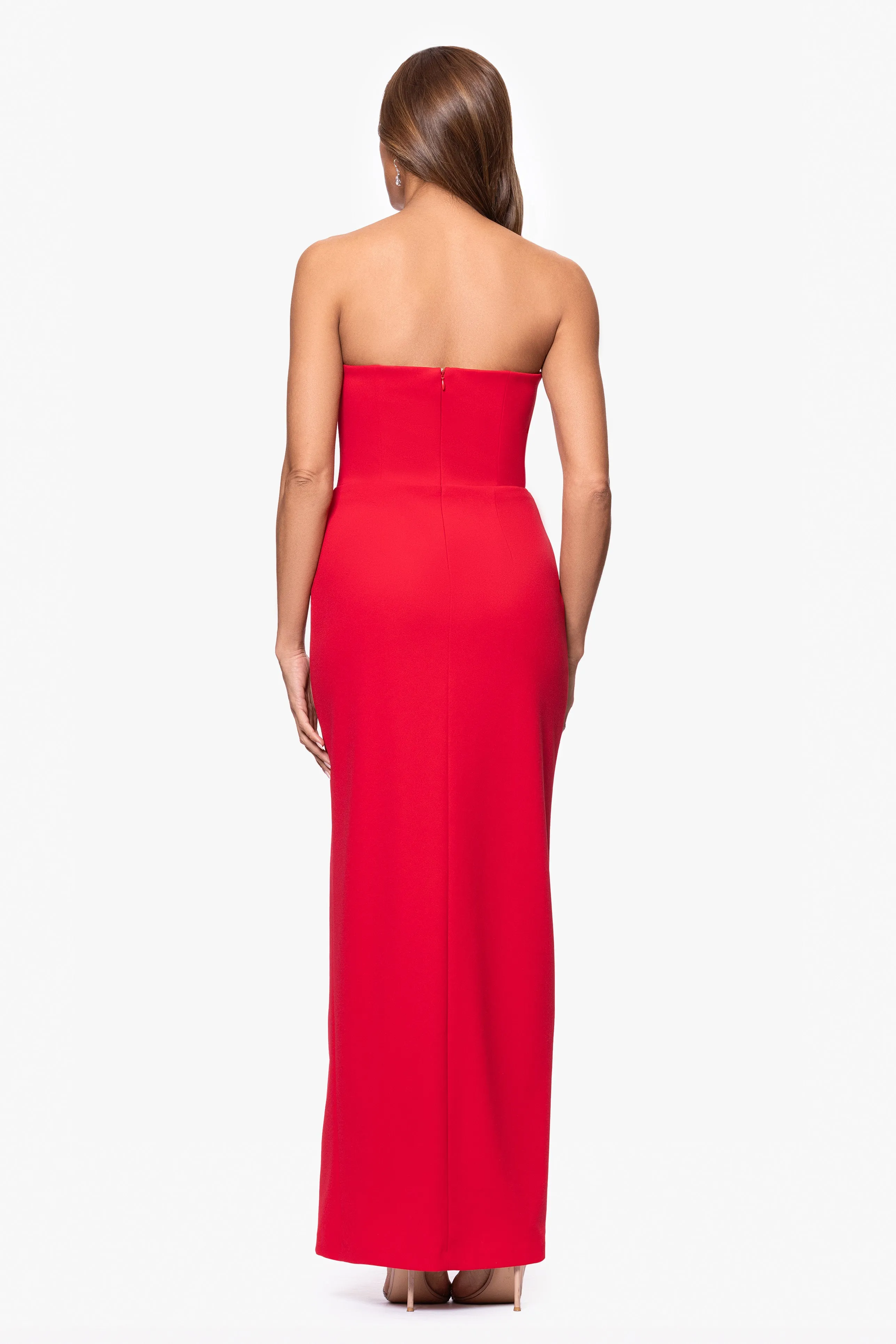 "Zari" Scuba Crepe Asymmetric Neckline Floor Length Dress sold by Xscape product image thumbnail 3