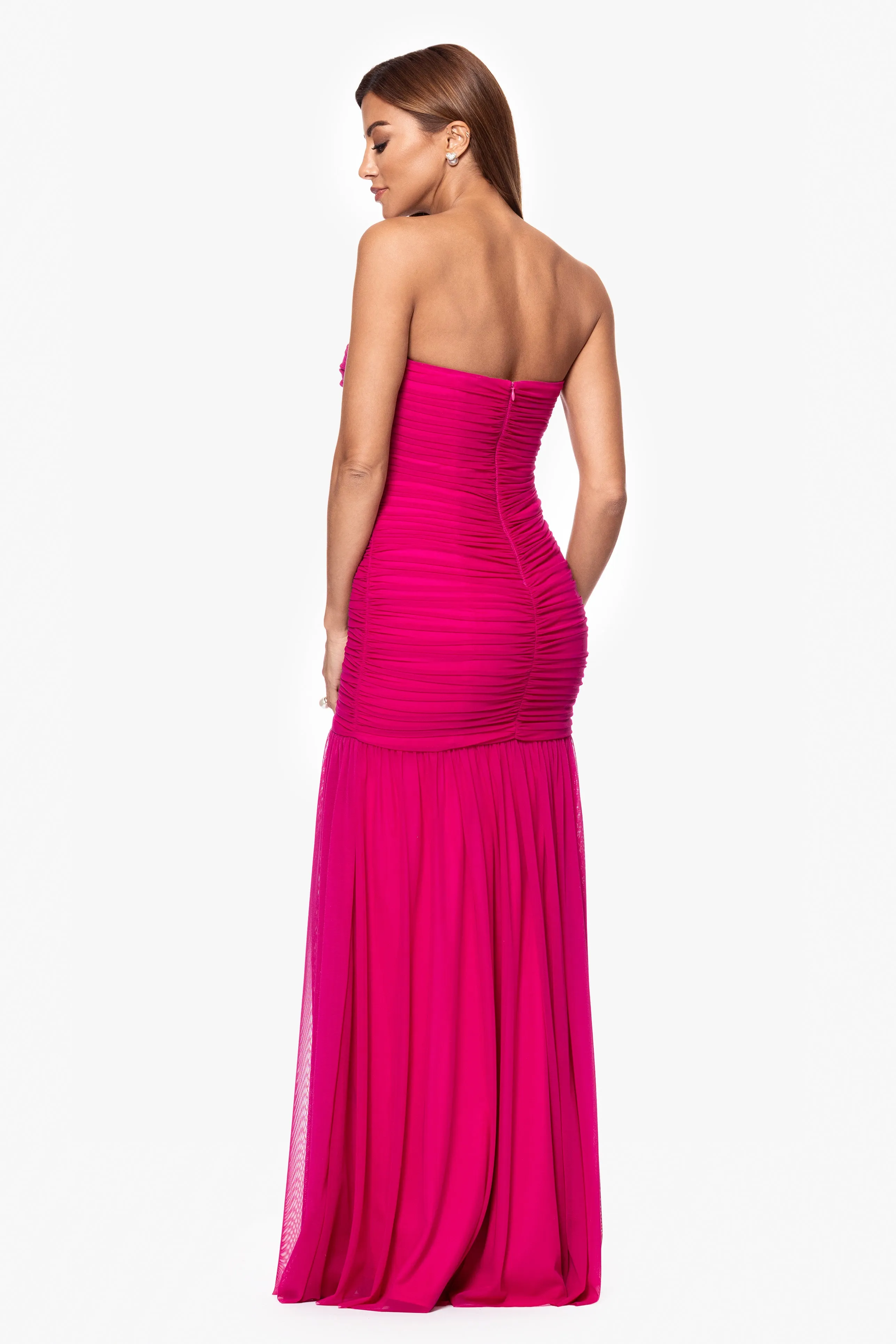 "Drew" Strapless Mesh Floor Length Dress sold by Xscape product image thumbnail 3