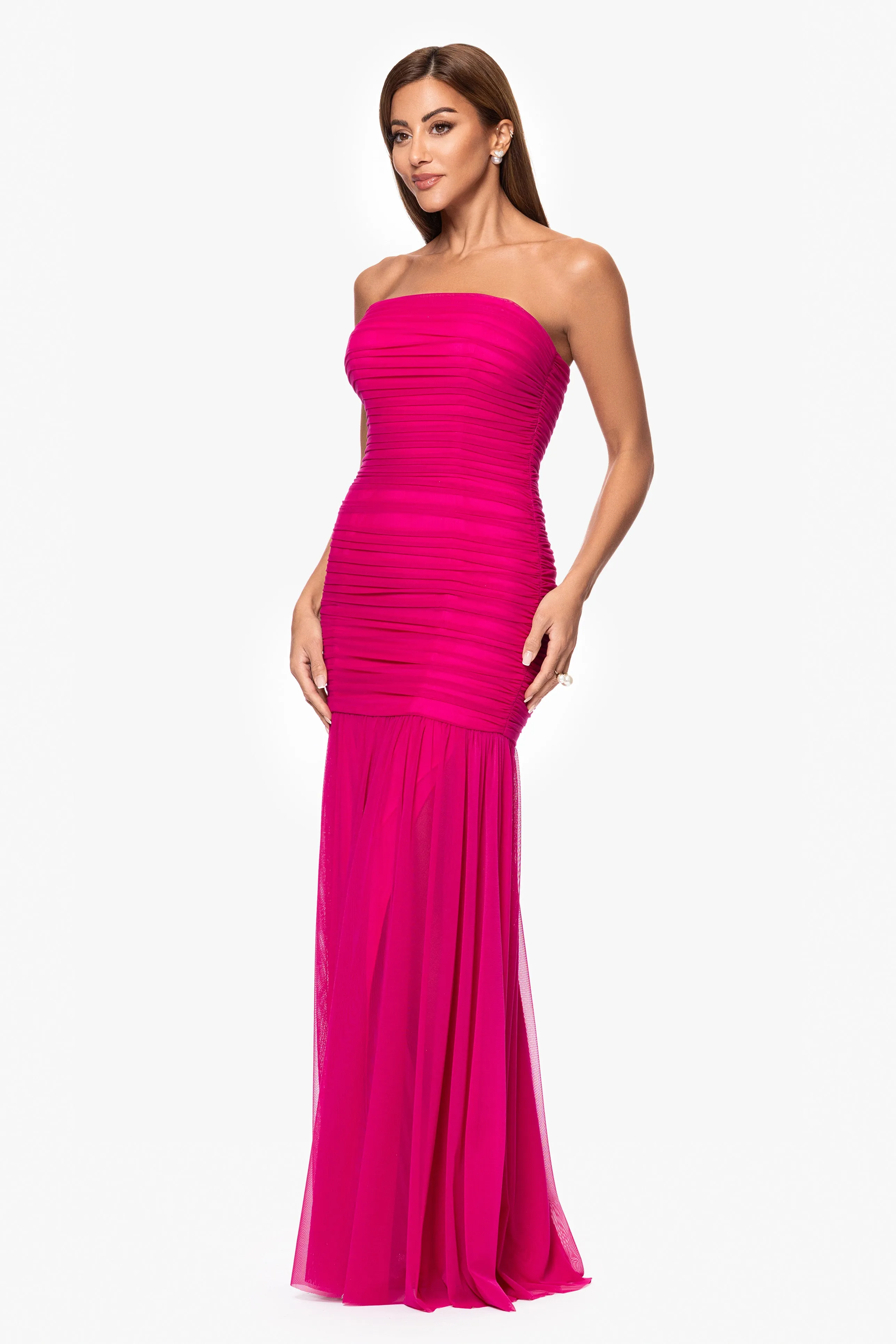 "Drew" Strapless Mesh Floor Length Dress sold by Xscape product image thumbnail 4