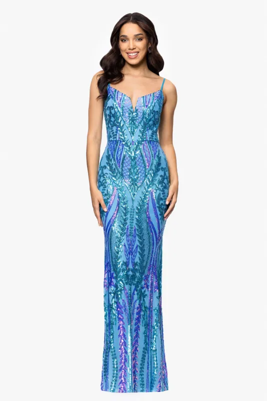 Blondie Nite "Christine" Spaghetti Strap Floor Length Sequin Dress sold by Xscape