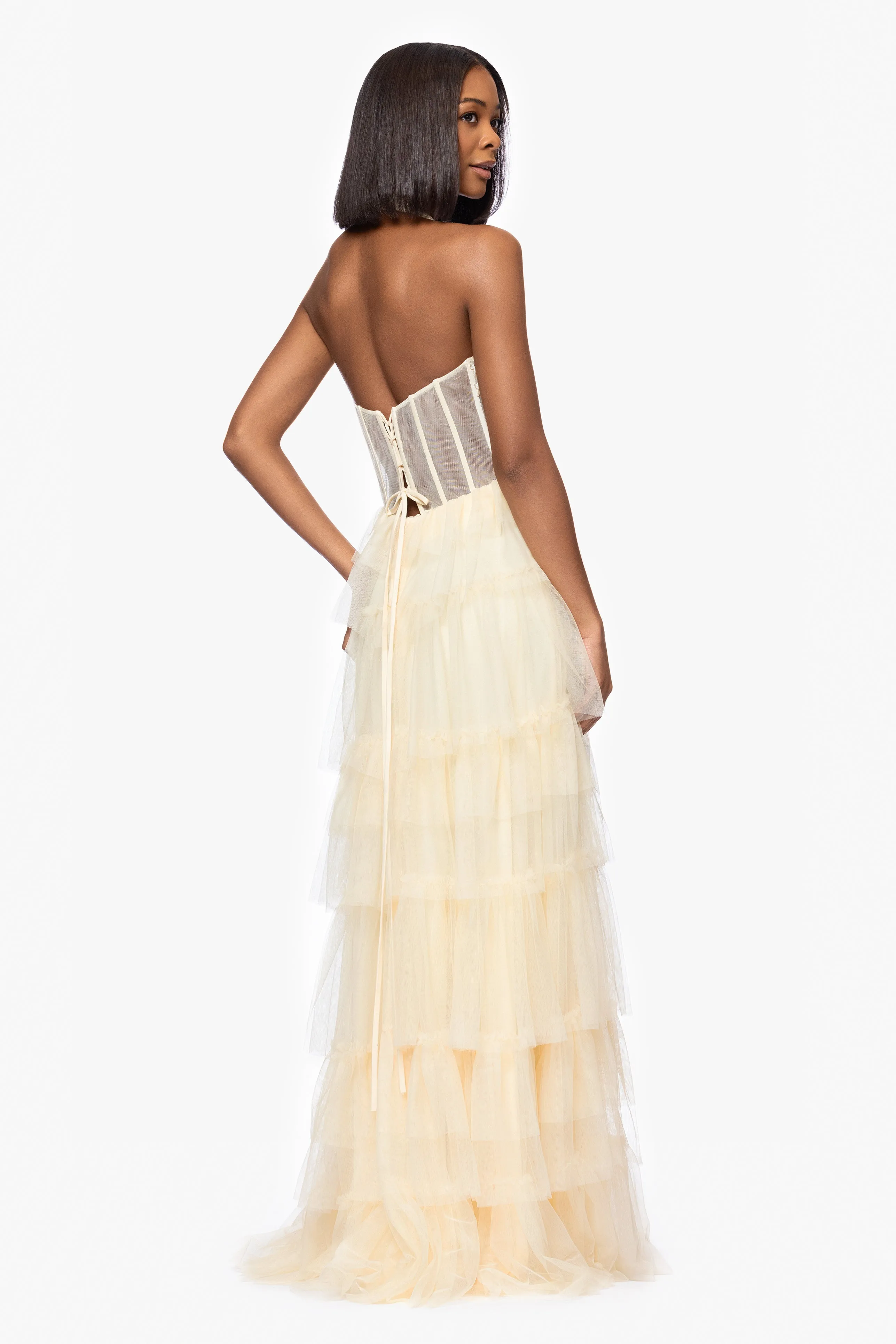 Blondie Nites"Velma" Long Mesh Halter Neck Applique and Ruffle Skirt Dress sold by Xscape product image thumbnail 3
