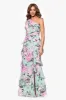 "Angela" Print Chiffon One Shoulder Ruffle Floor Length Dress sold by Xscape