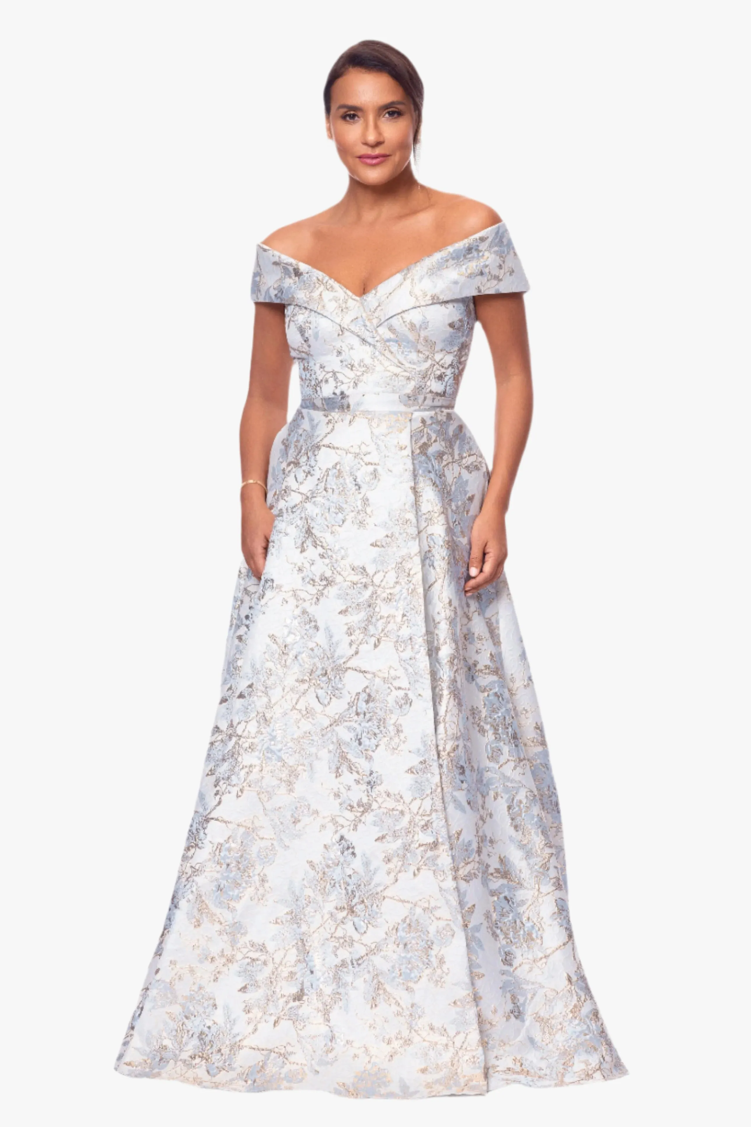 "Melissa" Brocade Off the Should V-Neck Ballgown sold by Xscape