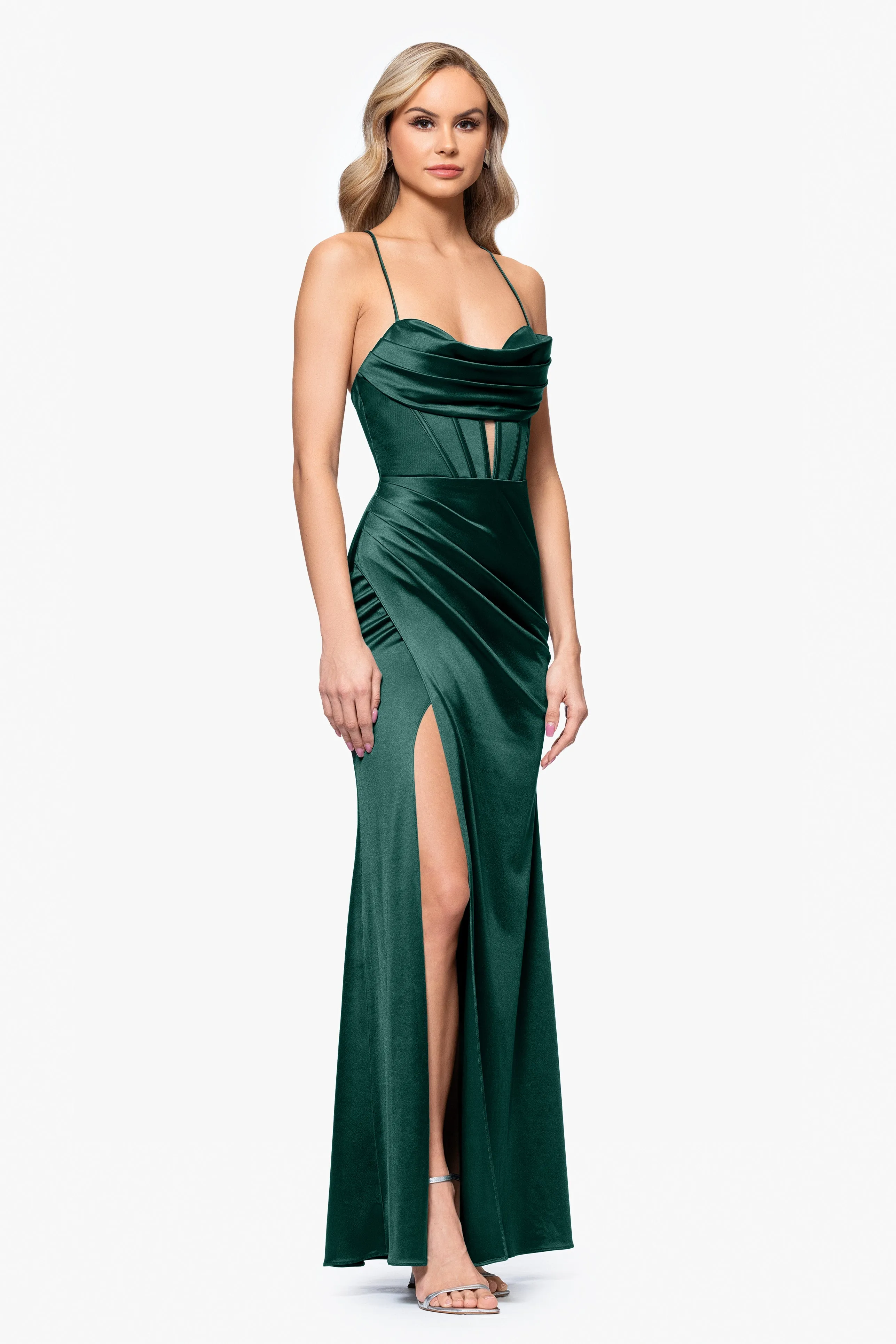 Blondie Nites "Camille" Satin Draped Corset Floor Length Dress sold by Xscape product image thumbnail 4