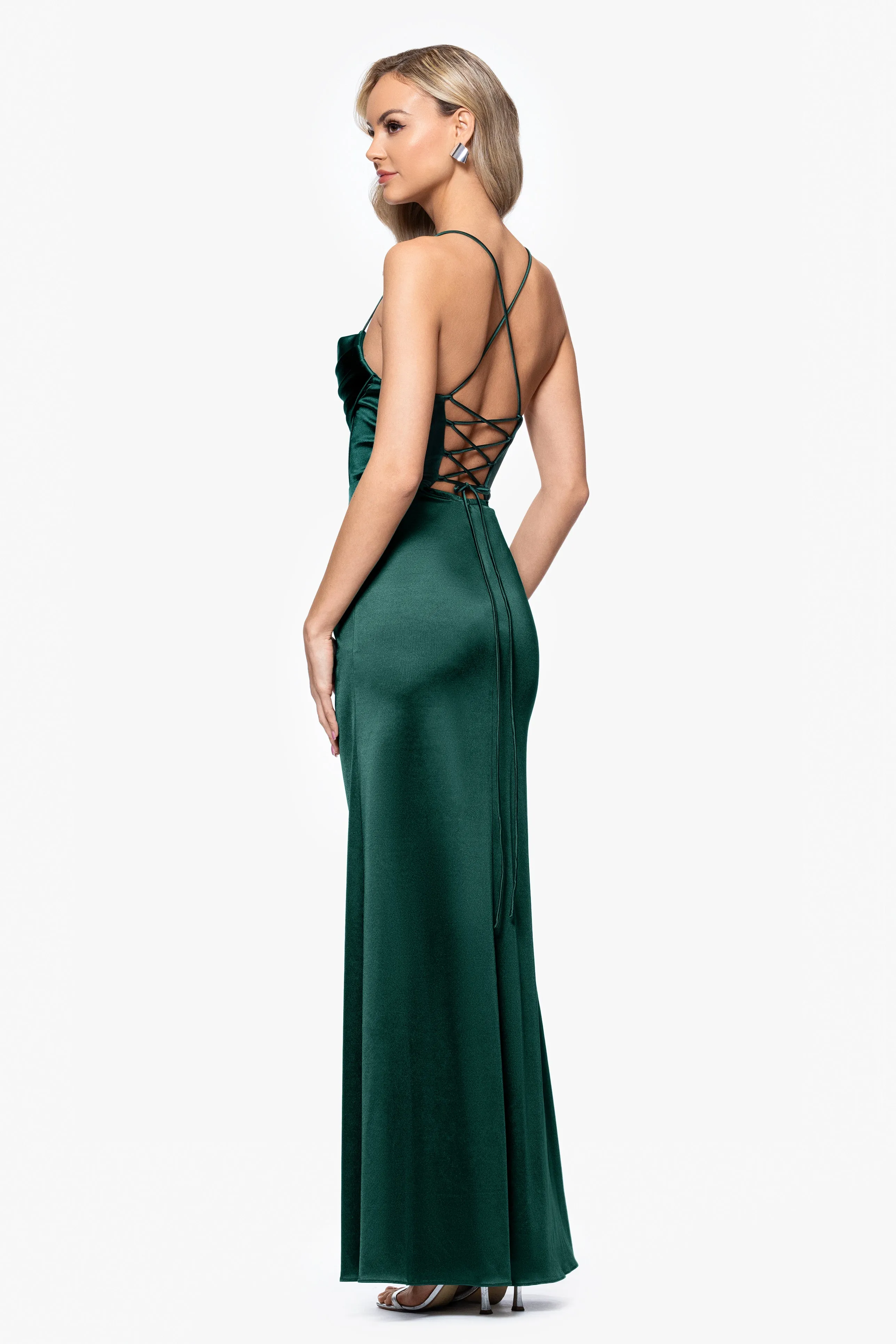 Blondie Nites "Camille" Satin Draped Corset Floor Length Dress sold by Xscape product image thumbnail 3