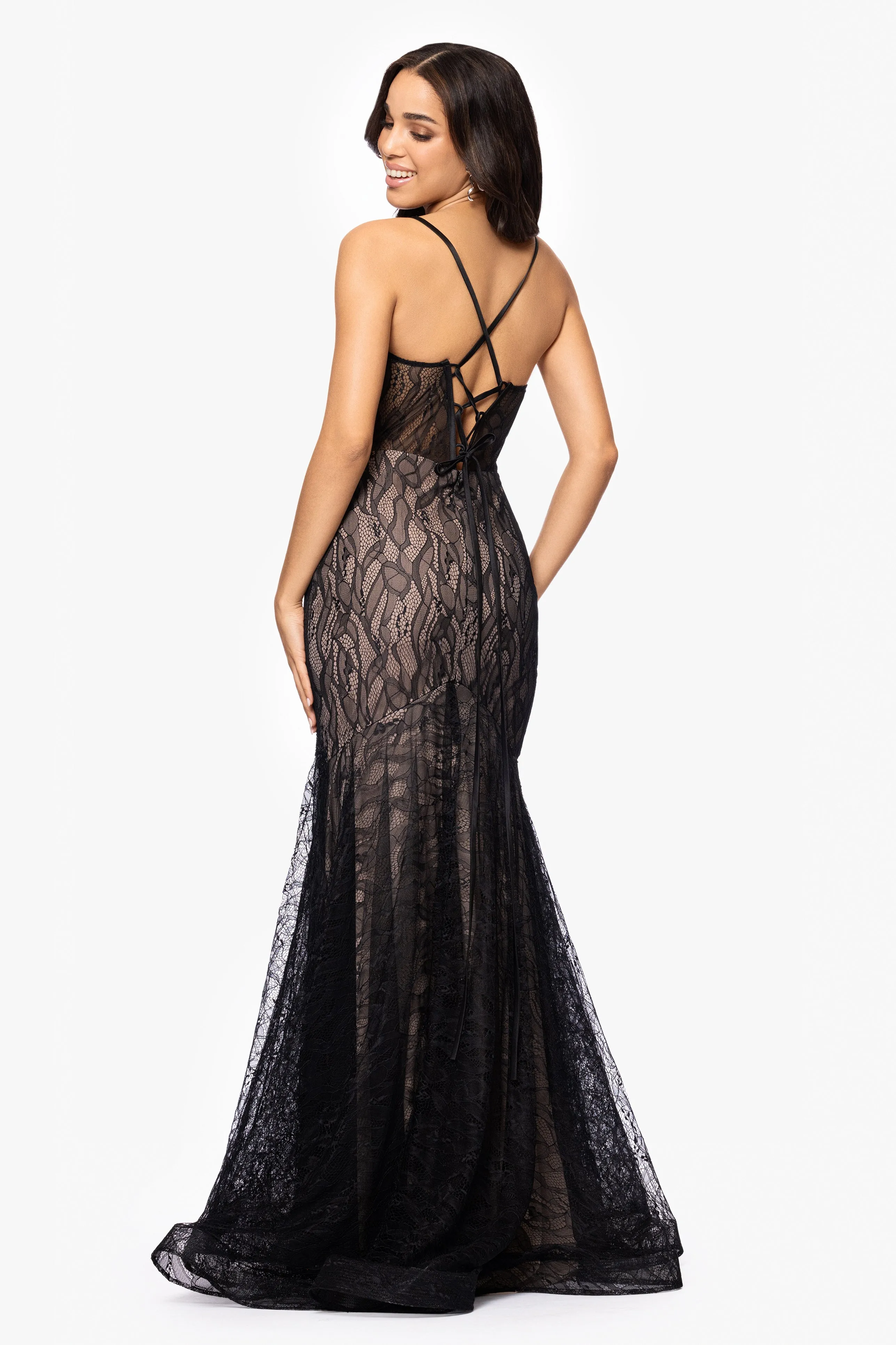 Blondie Nites "Marina" Lace Applique Floor Length Dress sold by Xscape product image thumbnail 3
