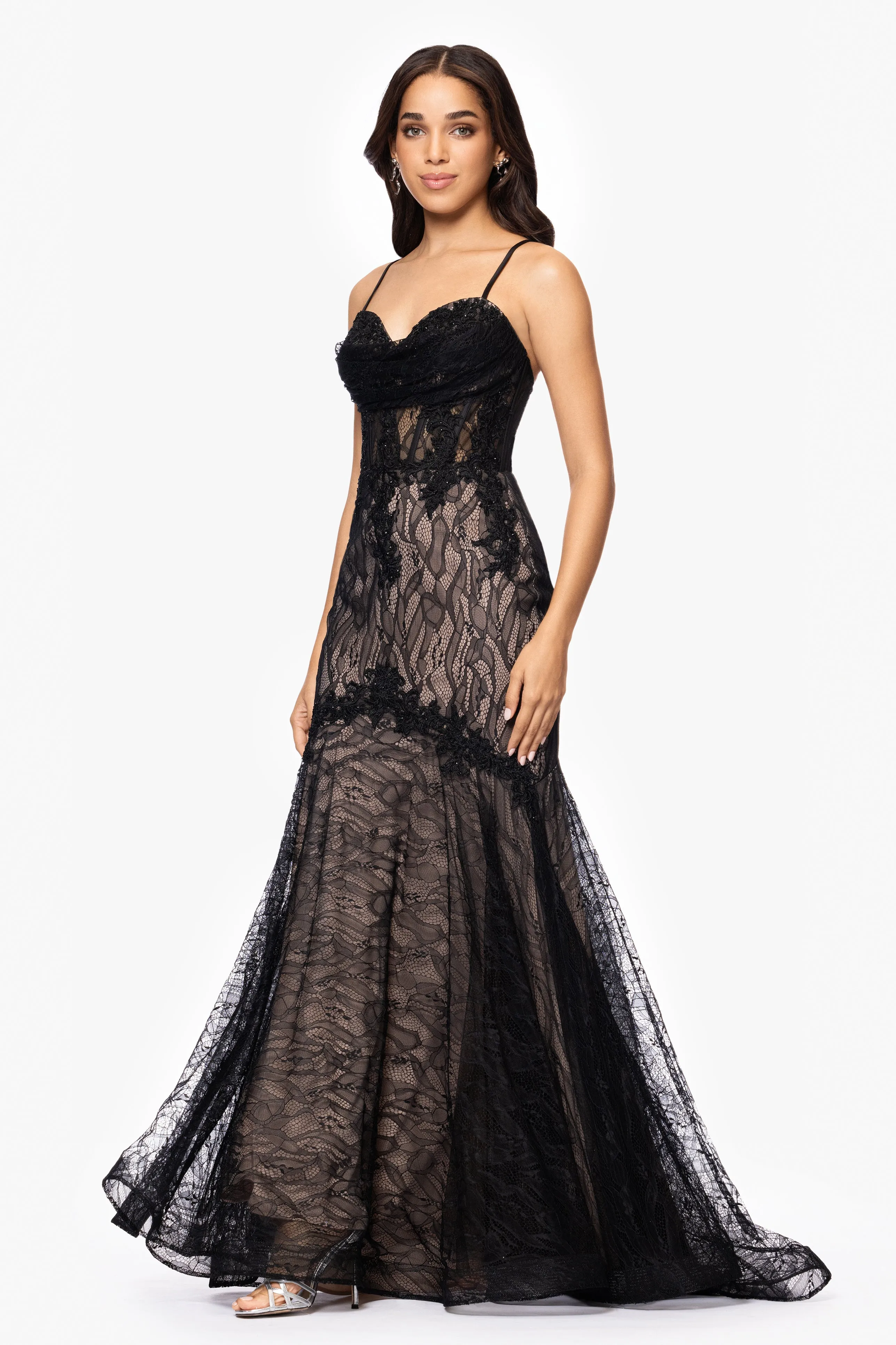 Blondie Nites "Marina" Lace Applique Floor Length Dress sold by Xscape product image thumbnail 4