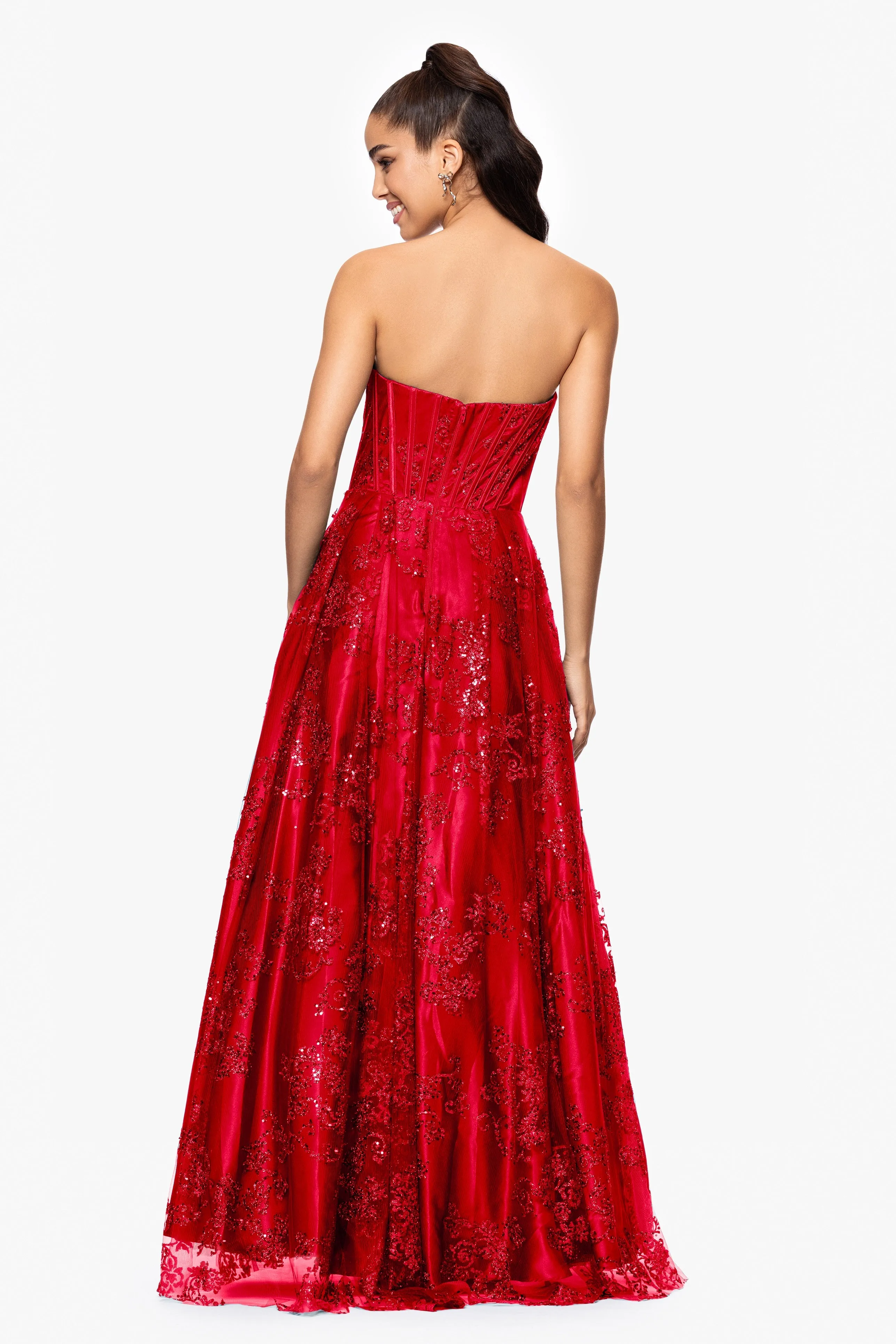 Blondie Nites "Tori" Strapless Glitter Mesh Corset Gown sold by Xscape product image thumbnail 3