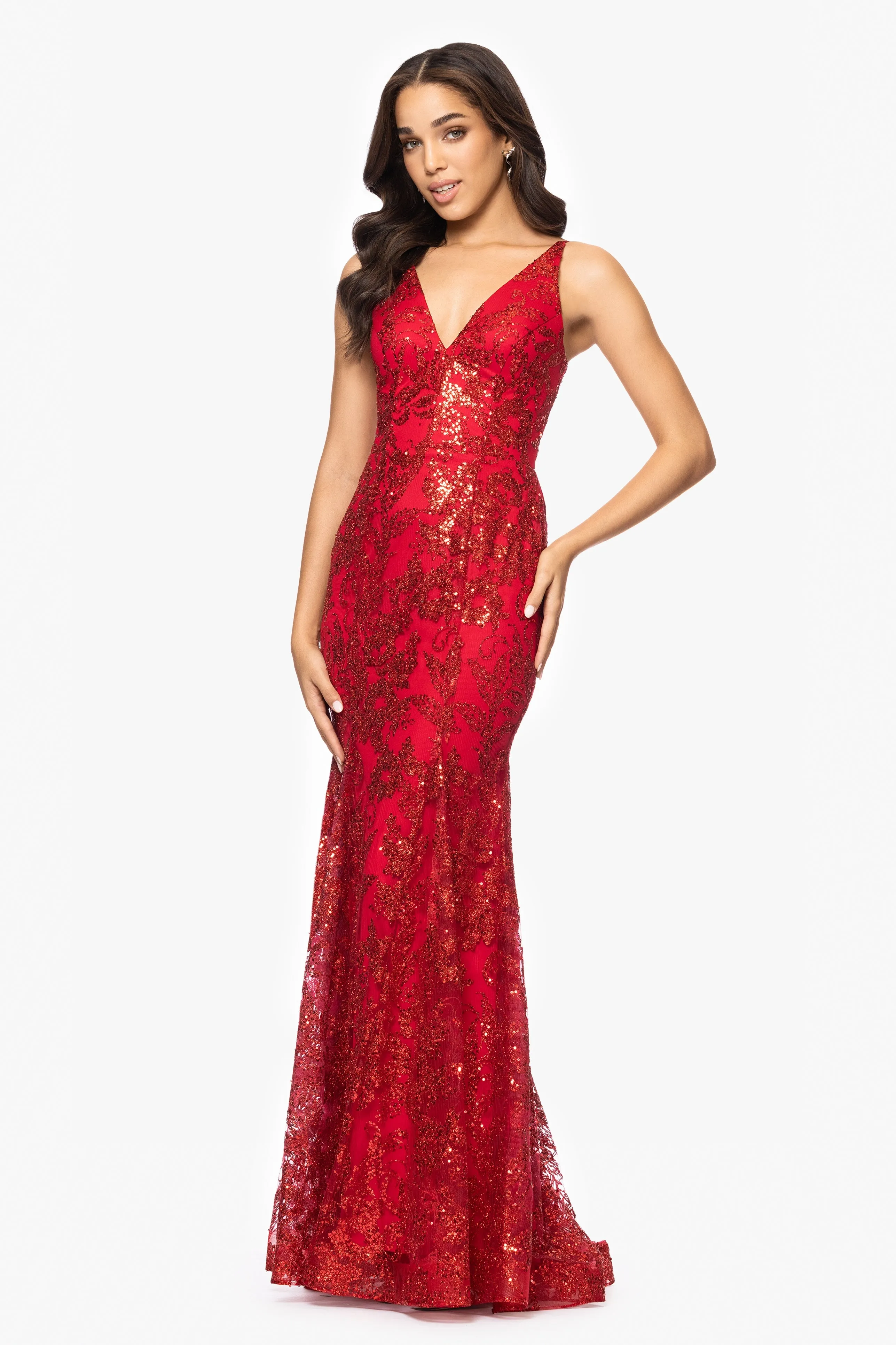 Blondie Nites "Zoey" Glitter V-Neck Floor Length Dress sold by Xscape product image thumbnail 4