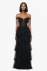 Blondie Nites "Charlotte" Long Mesh Off the Shoulder Applique and Ruffle Skirt Dress sold by Xscape