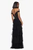 Blondie Nites "Charlotte" Long Mesh Off the Shoulder Applique and Ruffle Skirt Dress sold by Xscape