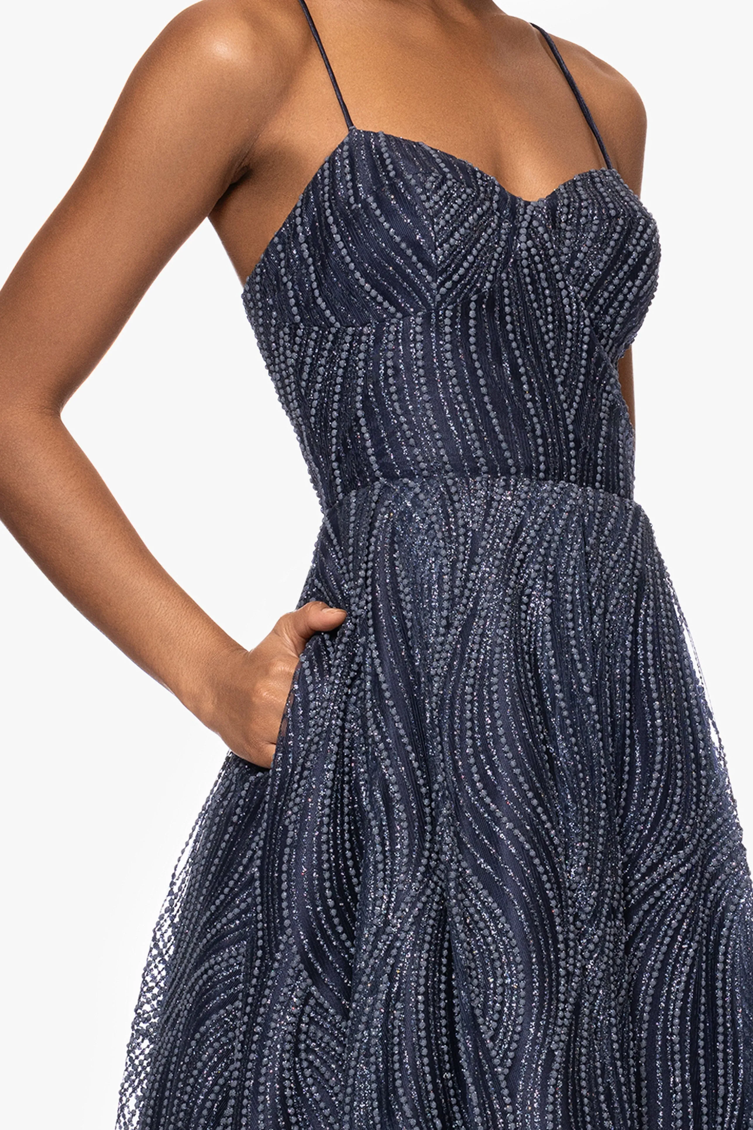 Blondie Nites "Samantha" Puff Glitter Spaghetti Strap Floor Length Dress sold by Xscape product image thumbnail 2