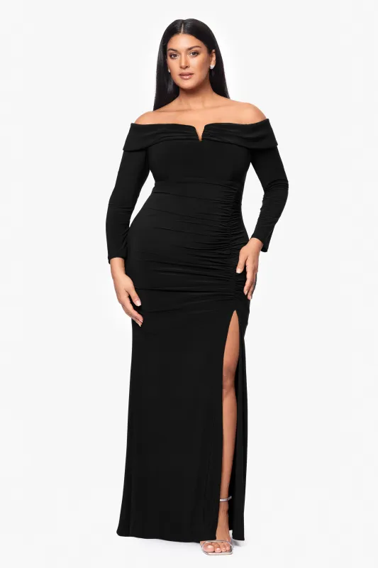 Plus "Noreen" Long Off the Shoulder Jersey Knit Dress sold by Xscape