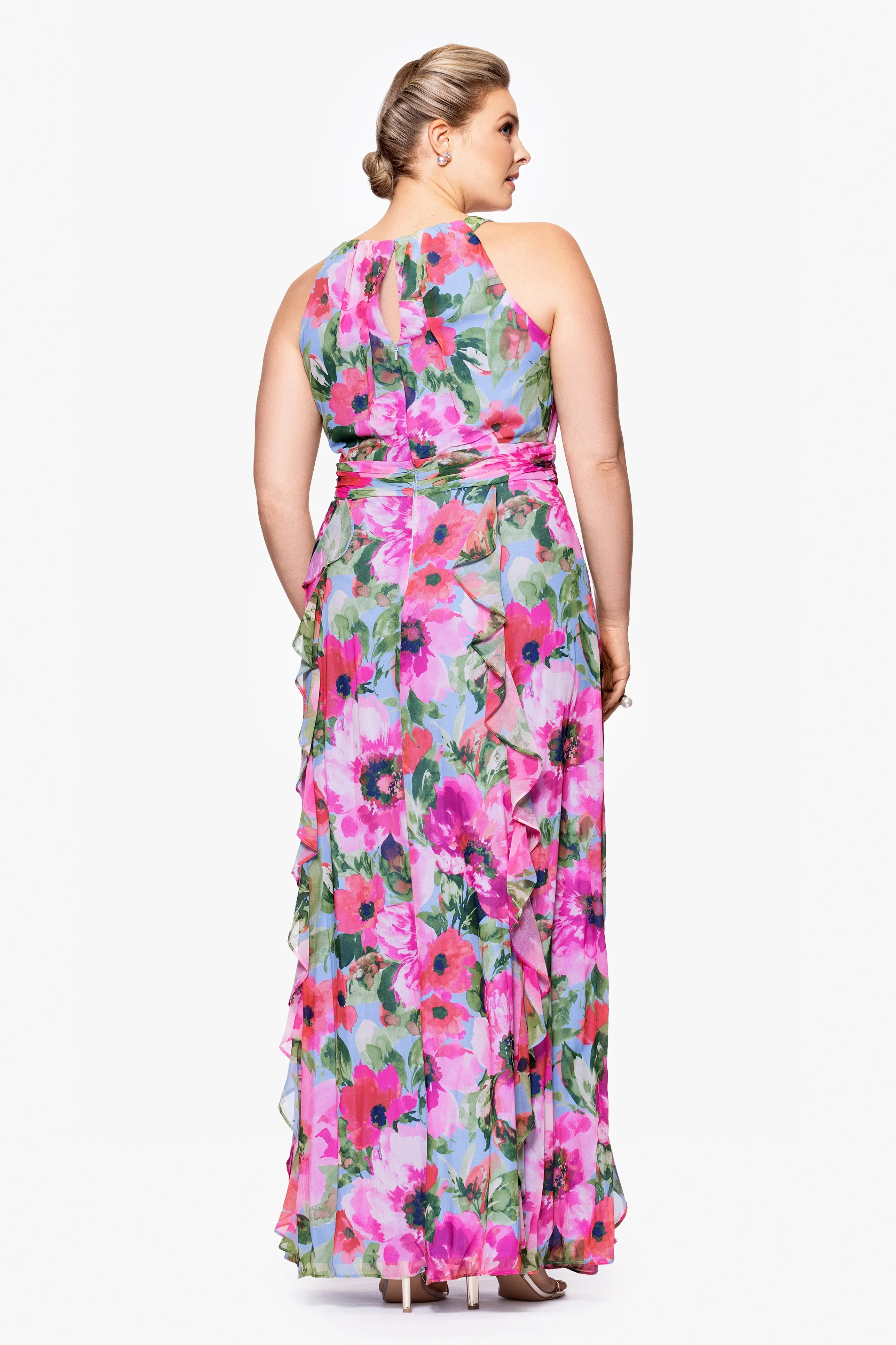 Plus "Karen" Print Chiffon Ruffle Floor Length Dress sold by Xscape product image thumbnail 3
