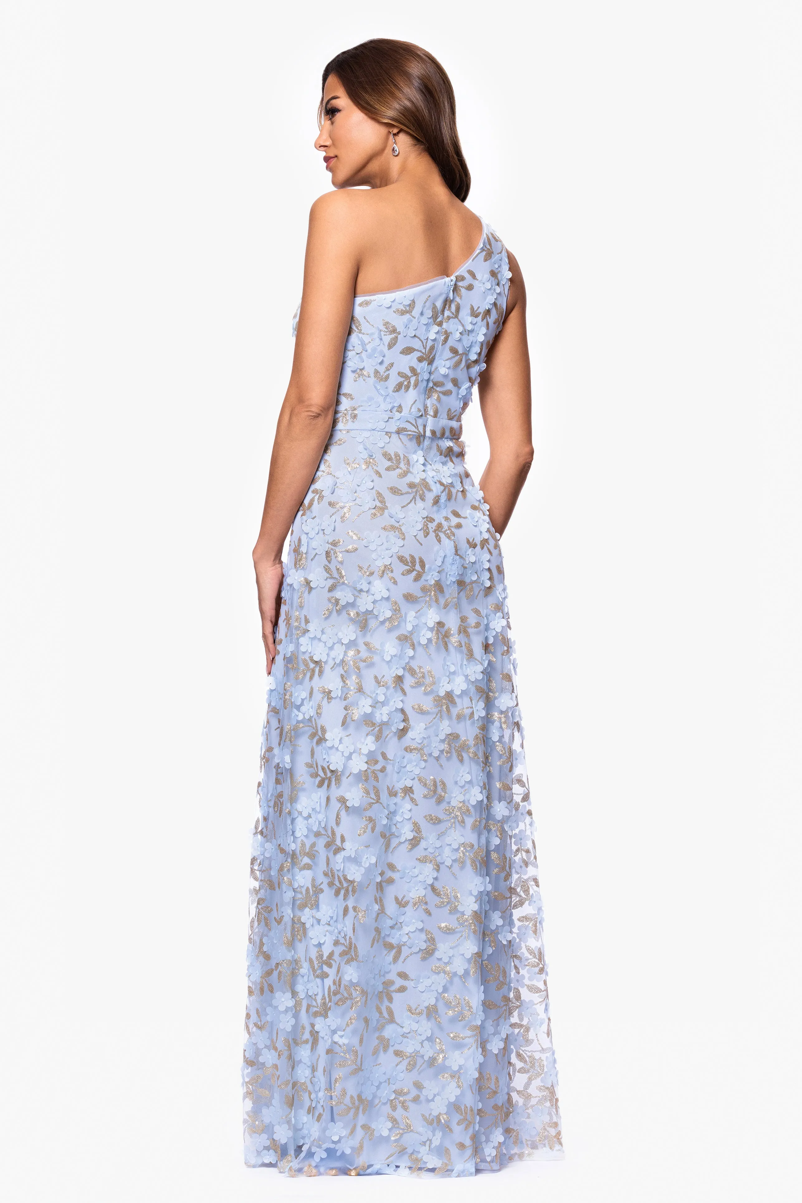 "Irina" 3D Flower One Shoulder Floor Length Dress sold by Xscape product image thumbnail 3