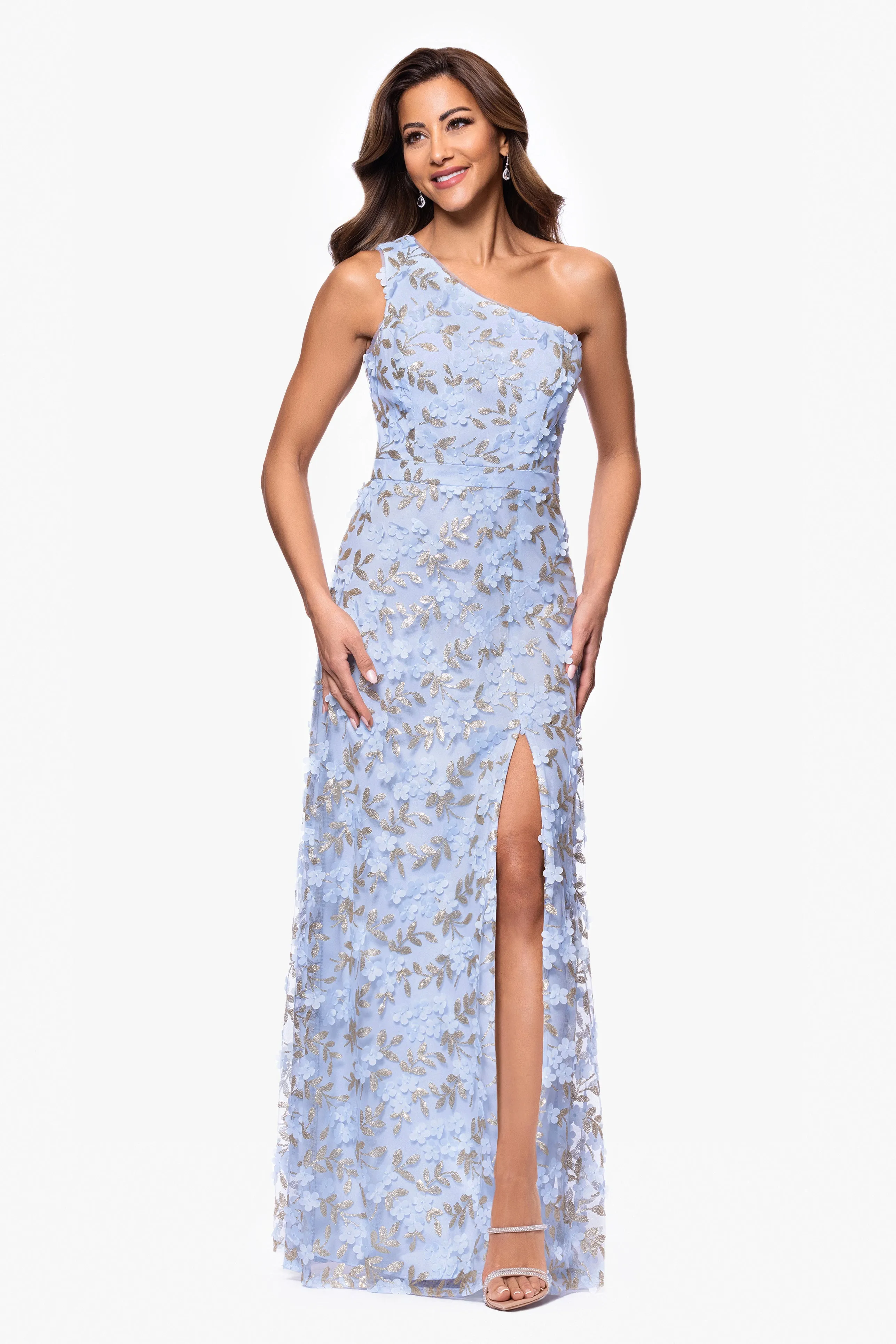 "Irina" 3D Flower One Shoulder Floor Length Dress sold by Xscape