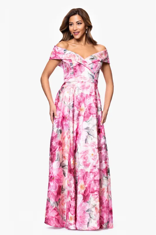 "Edith" Off the Shoulder Floral Floor Length Dress sold by Xscape