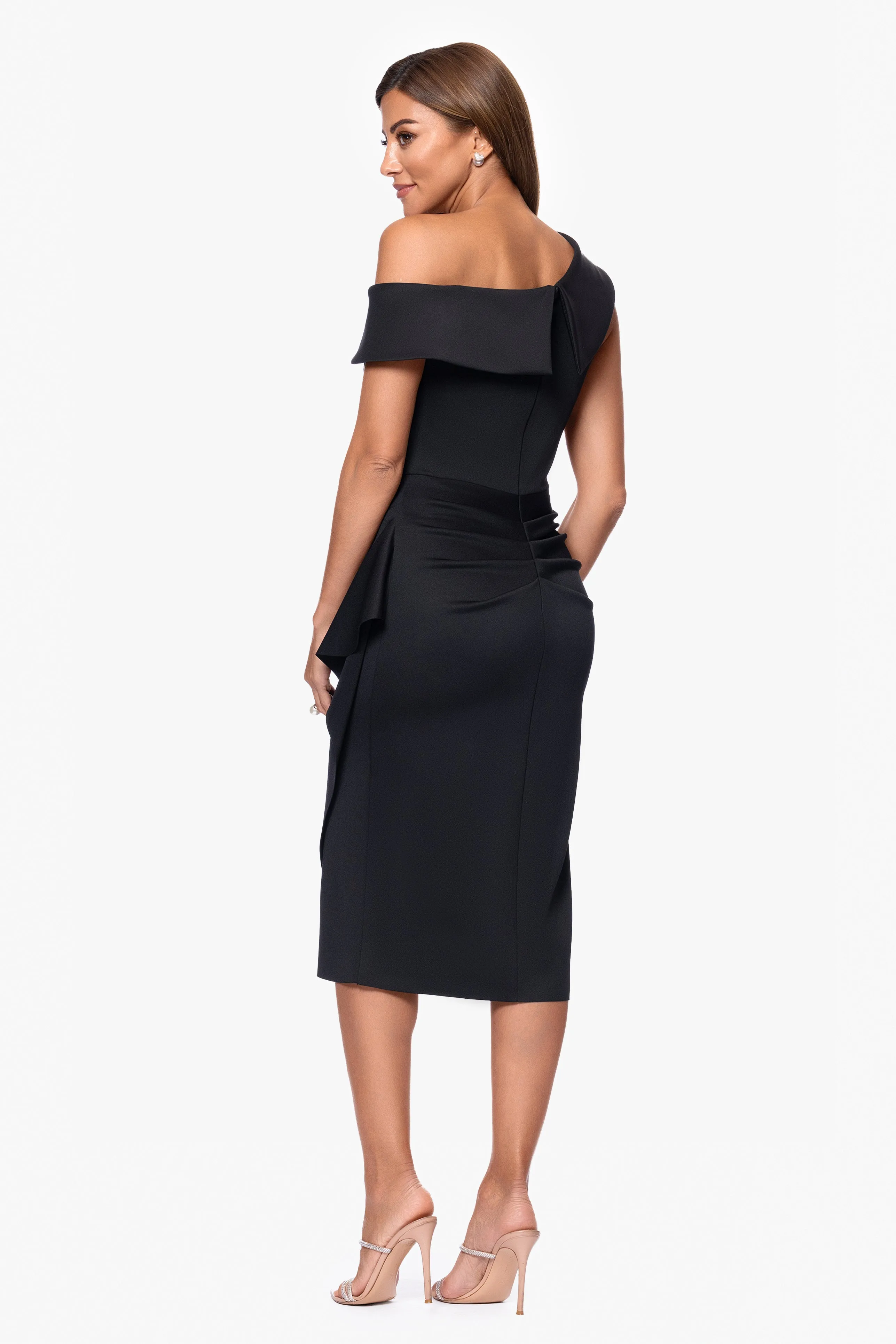 "Mallory" Techno Scuba Off the Shoulder Ruffle Knee Length Dress sold by Xscape product image thumbnail 4