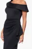 "Mallory" Techno Scuba Off the Shoulder Ruffle Knee Length Dress sold by Xscape