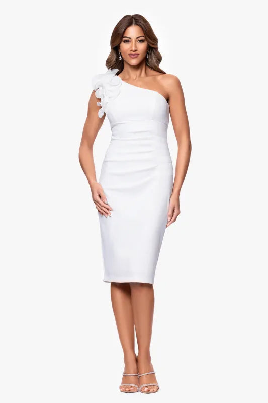 "Tracy" Scuba Crepe One Shoulder Ruffle Knee Length Dress sold by Xscape