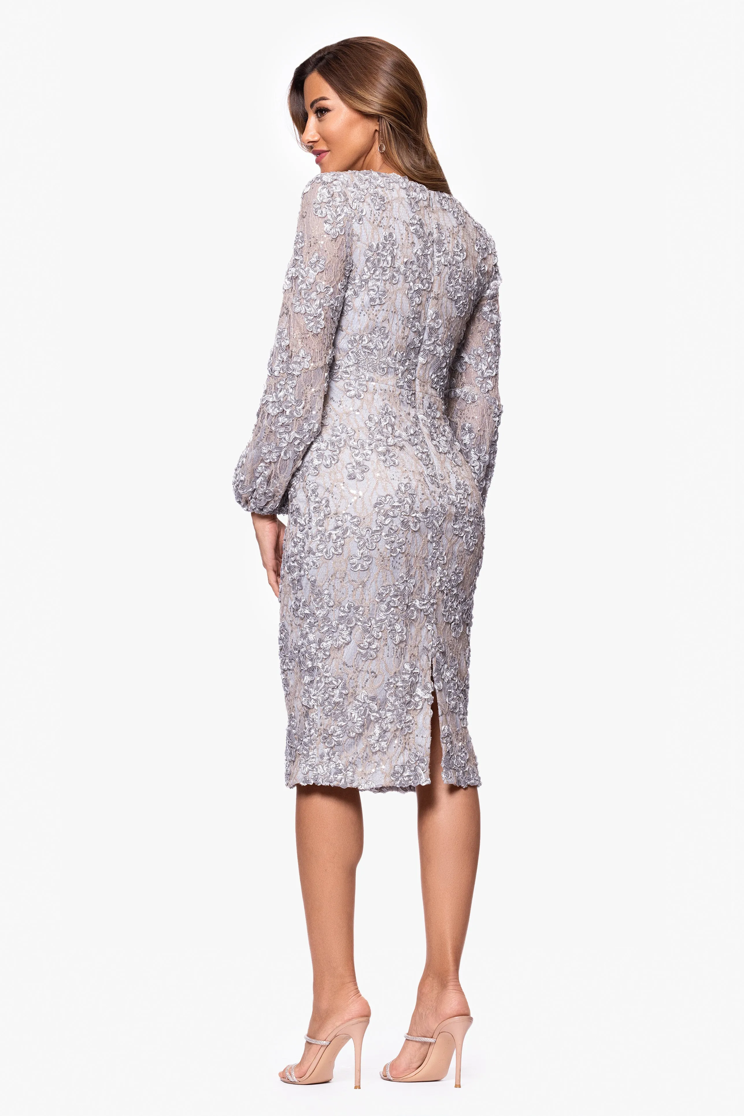 "Alex" Soutache Lace V-Neck Long Sleeve Knee Length Dress sold by Xscape product image thumbnail 3