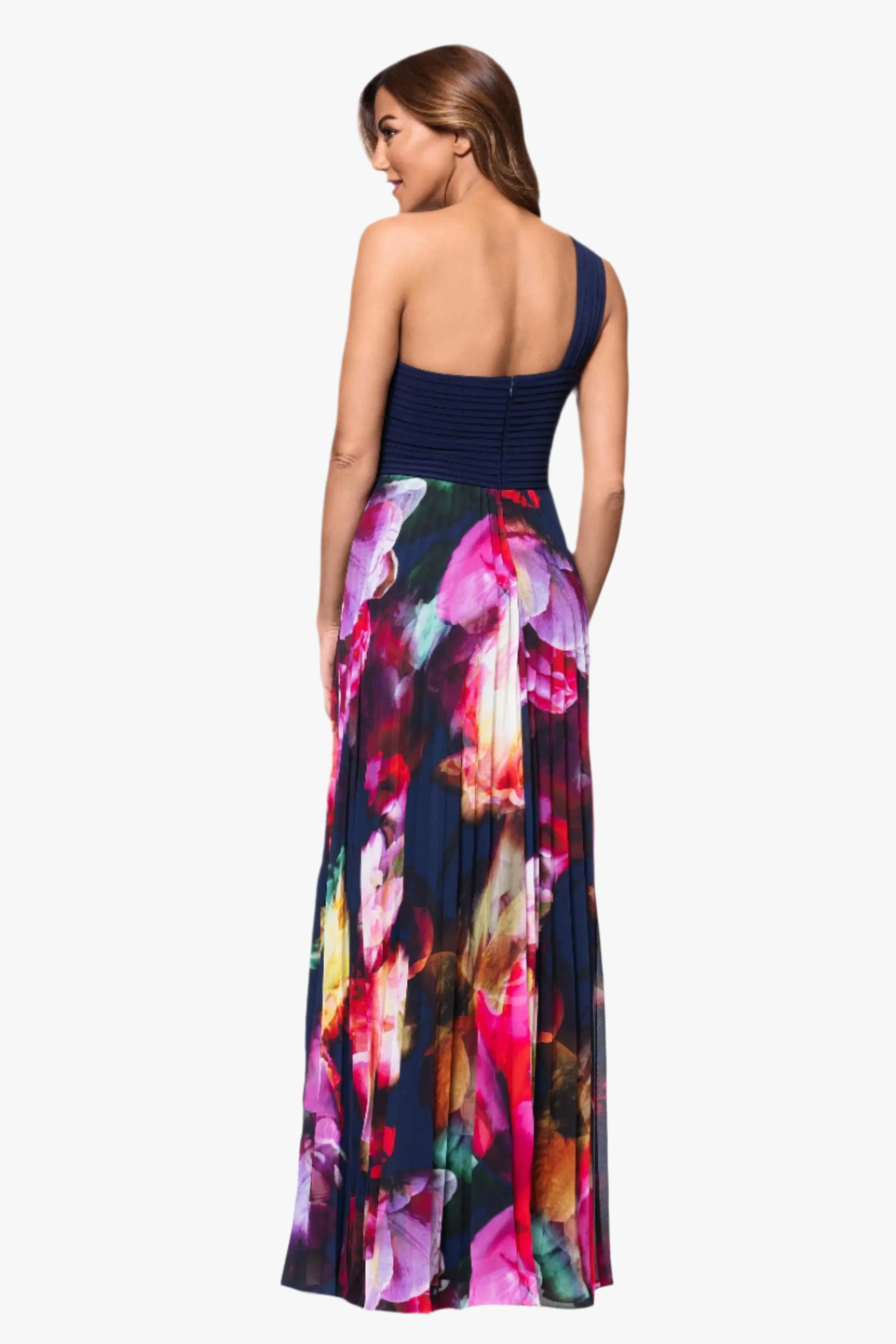"Mary" Jersey Knit and Print Chiffon One Shoulder Floor Length Dress sold by Xscape product image thumbnail 3