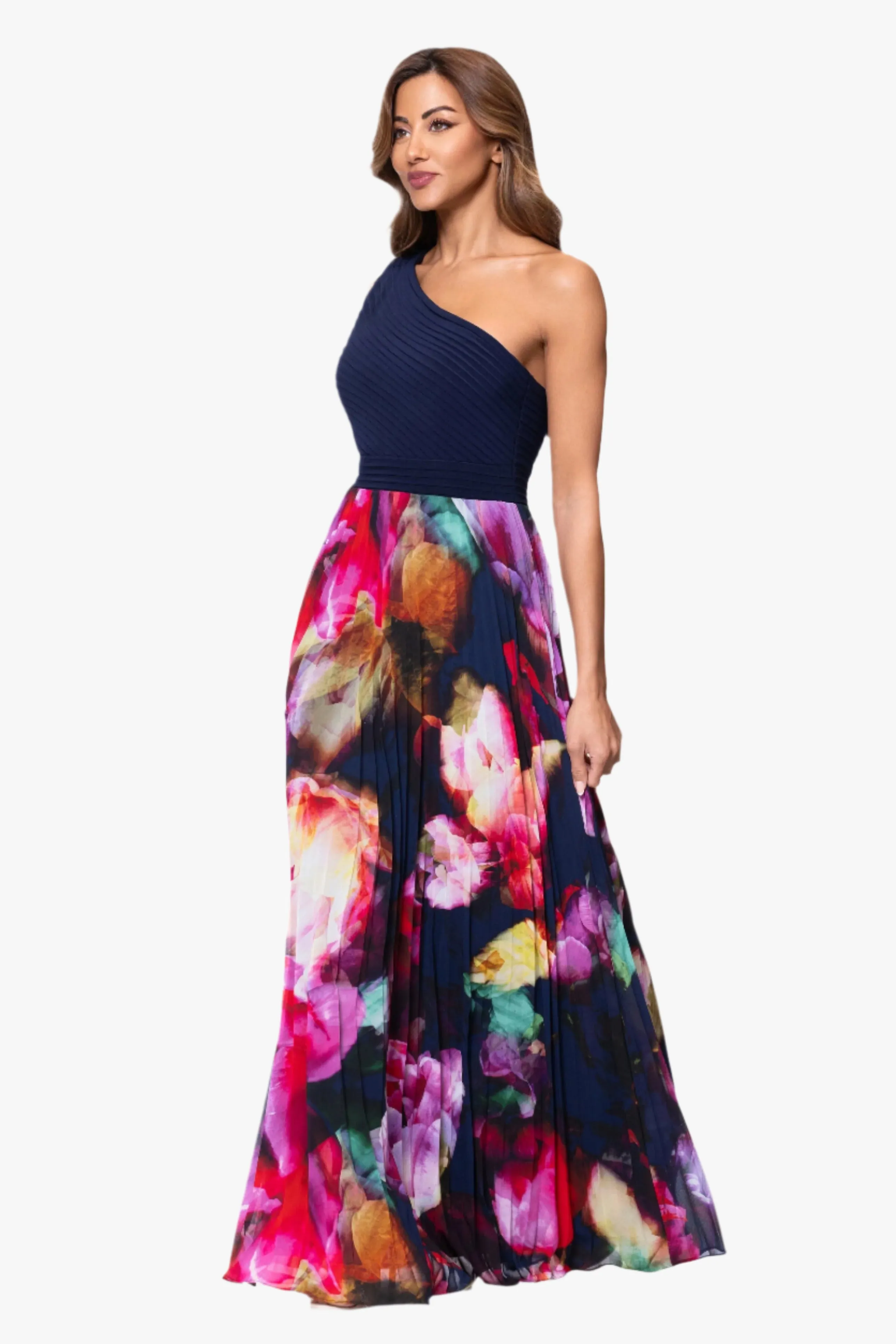"Mary" Jersey Knit and Print Chiffon One Shoulder Floor Length Dress sold by Xscape product image thumbnail 4