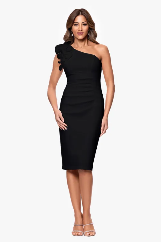 "Tracy" Scuba Crepe One Shoulder Ruffle Knee Length Dress sold by Xscape