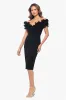 "Natalia" Scuba Crepe Off the Shoulder Ruffle Neck Knee Length Dress sold by Xscape