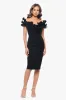 "Natalia" Scuba Crepe Off the Shoulder Ruffle Neck Knee Length Dress sold by Xscape